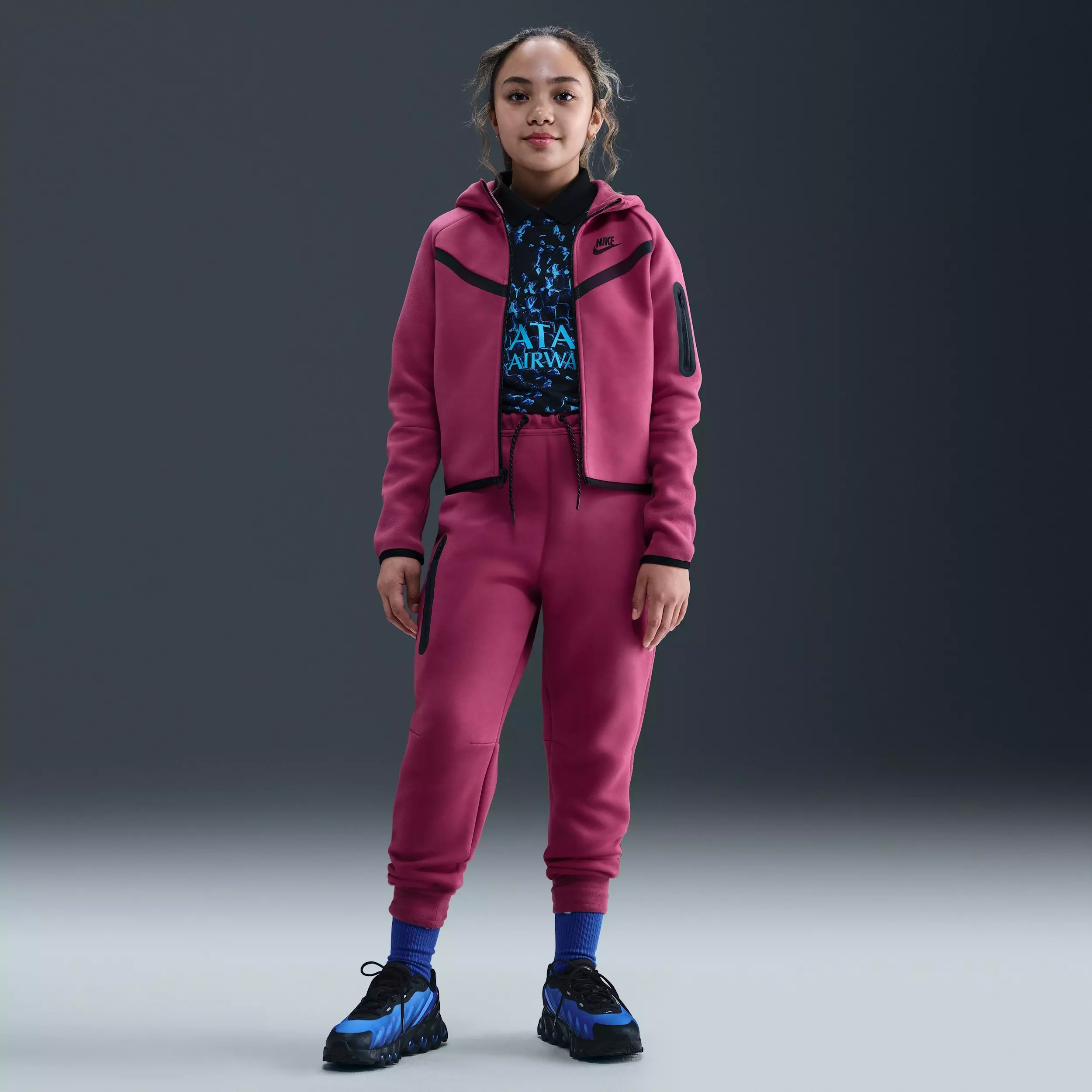 Nike Big Girls' Sportswear Tech Fleece Full-Zip Hooded Jacket - Purple - PURPLE