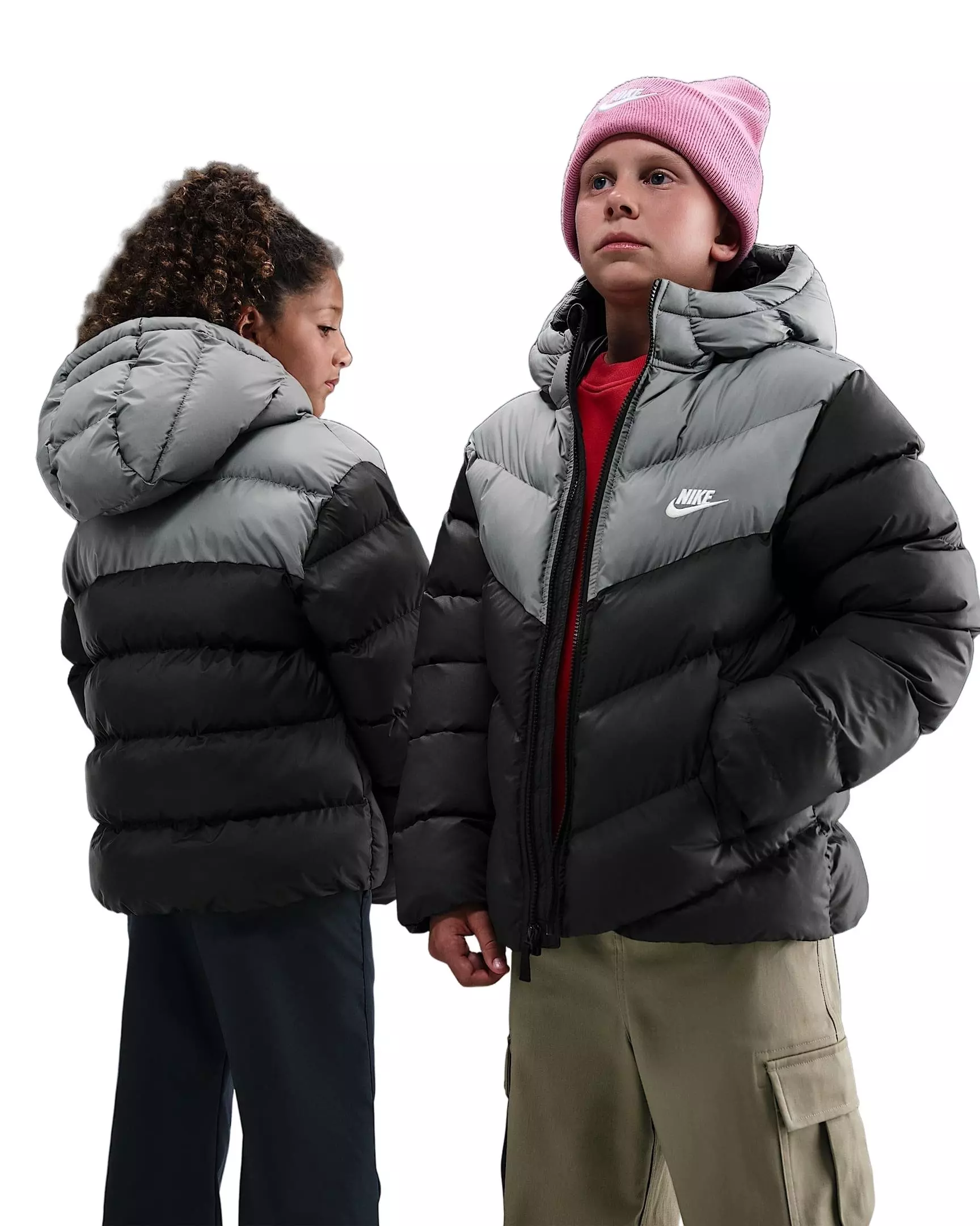 Nike Big Kids' Sportswear All Day Play Colorblock Therma-FIT Loose-Fit Puffer Jacket - Black - BLACK