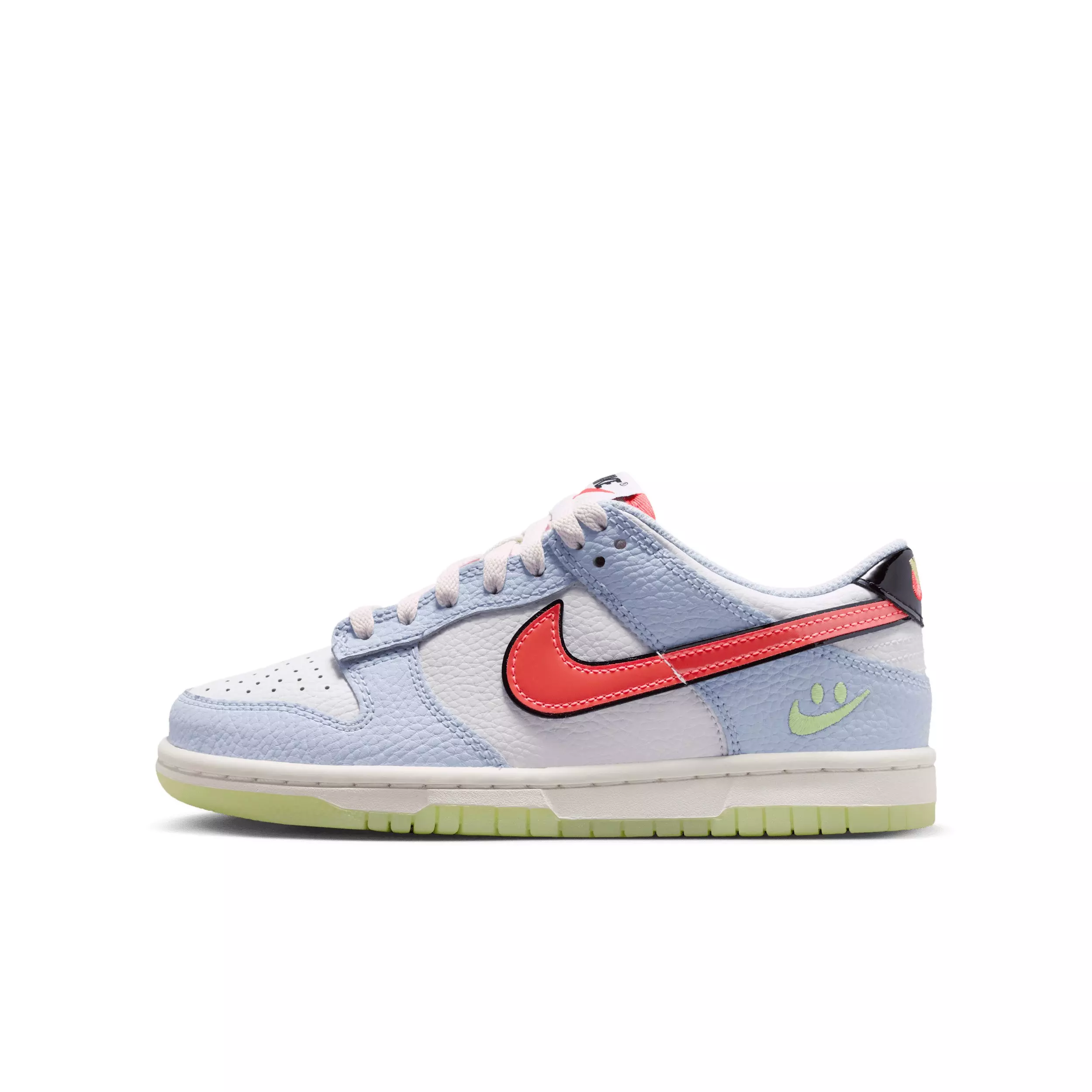 Nike Dunk Low "White/Hydrogen Blue/Black/Flash Crimson" Grade School Boys' Shoe - WHITE/BLUE/BLACK/CRIMSON