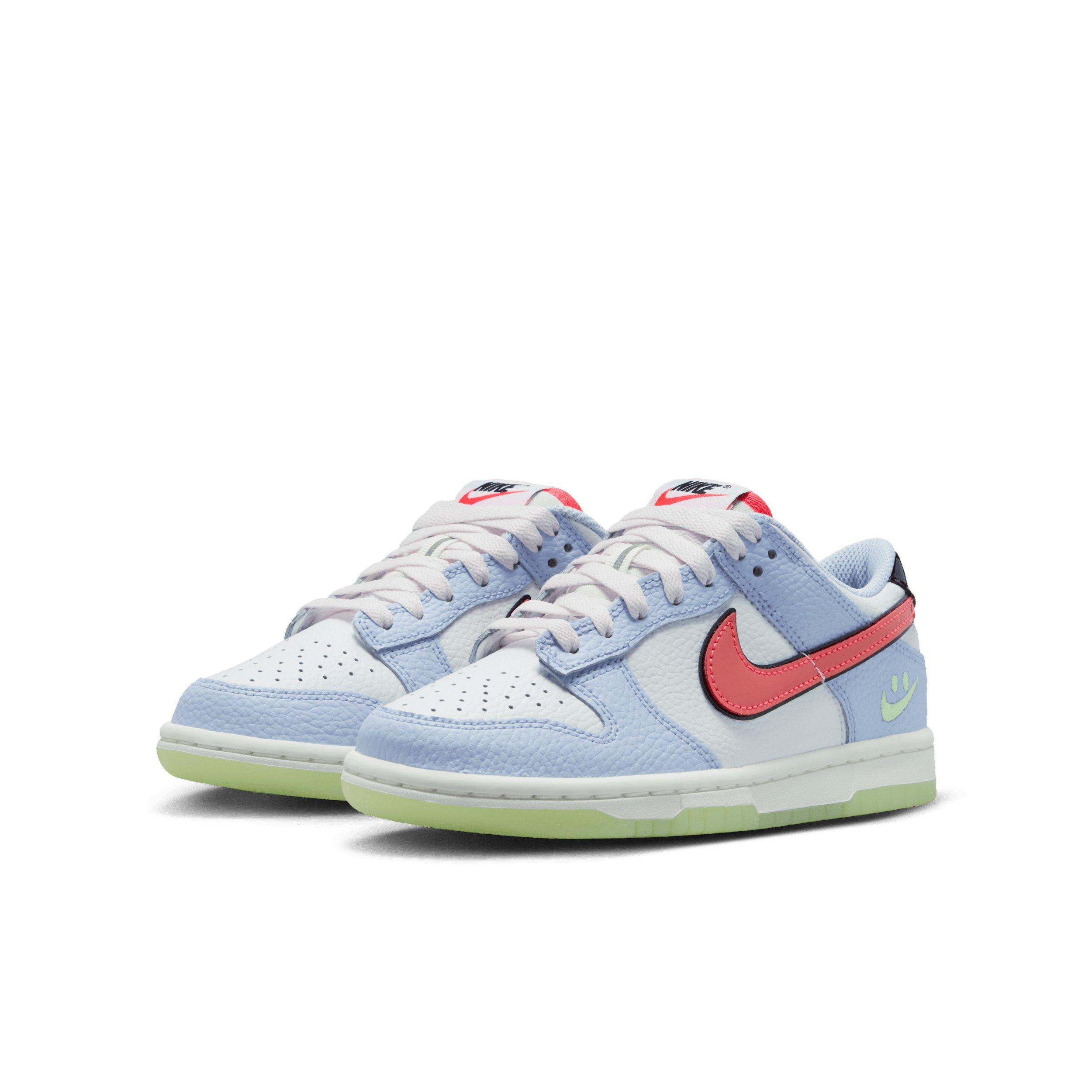 Nike Dunk Low "White/Hydrogen Blue/Black/Flash Crimson" Grade School Boys' Shoe - WHITE/BLUE/BLACK/CRIMSON Thumbnail View 3