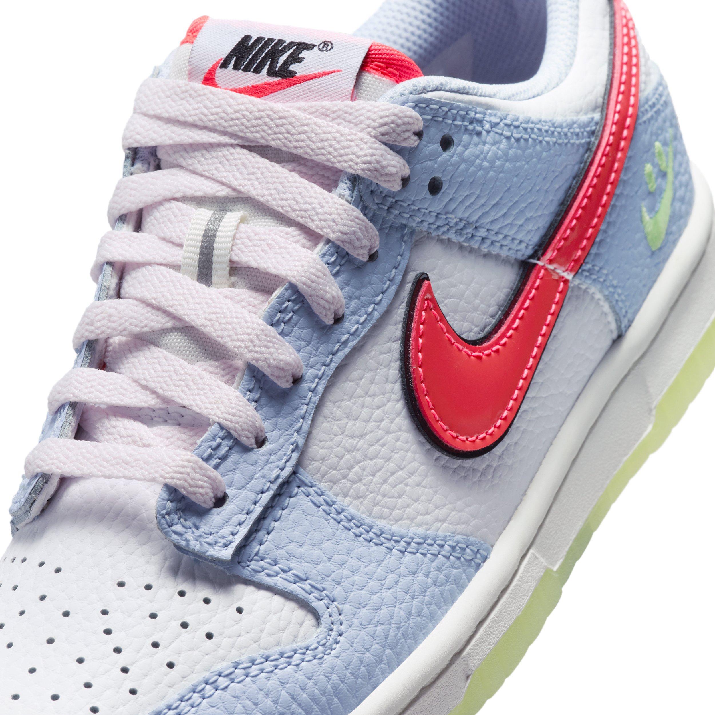 Nike Dunk Low "White/Hydrogen Blue/Black/Flash Crimson" Grade School Boys' Shoe - WHITE/BLUE/BLACK/CRIMSON Thumbnail View 7