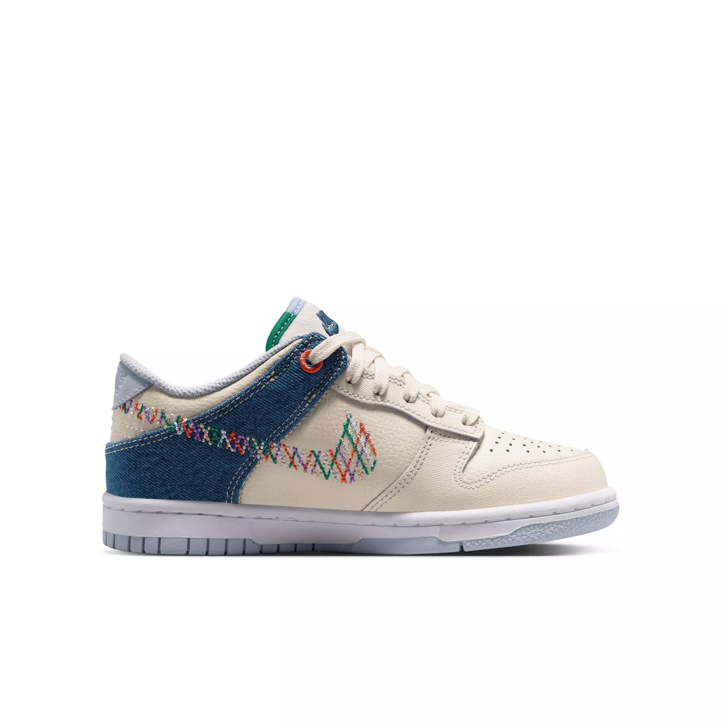 Nike Dunk Low "Soft Pearl/Blue Denim/Midnight Navy/Multi-Color" Grade School Girls' Shoe - PEARL/BLUE/NAVY/MULTICOLOR