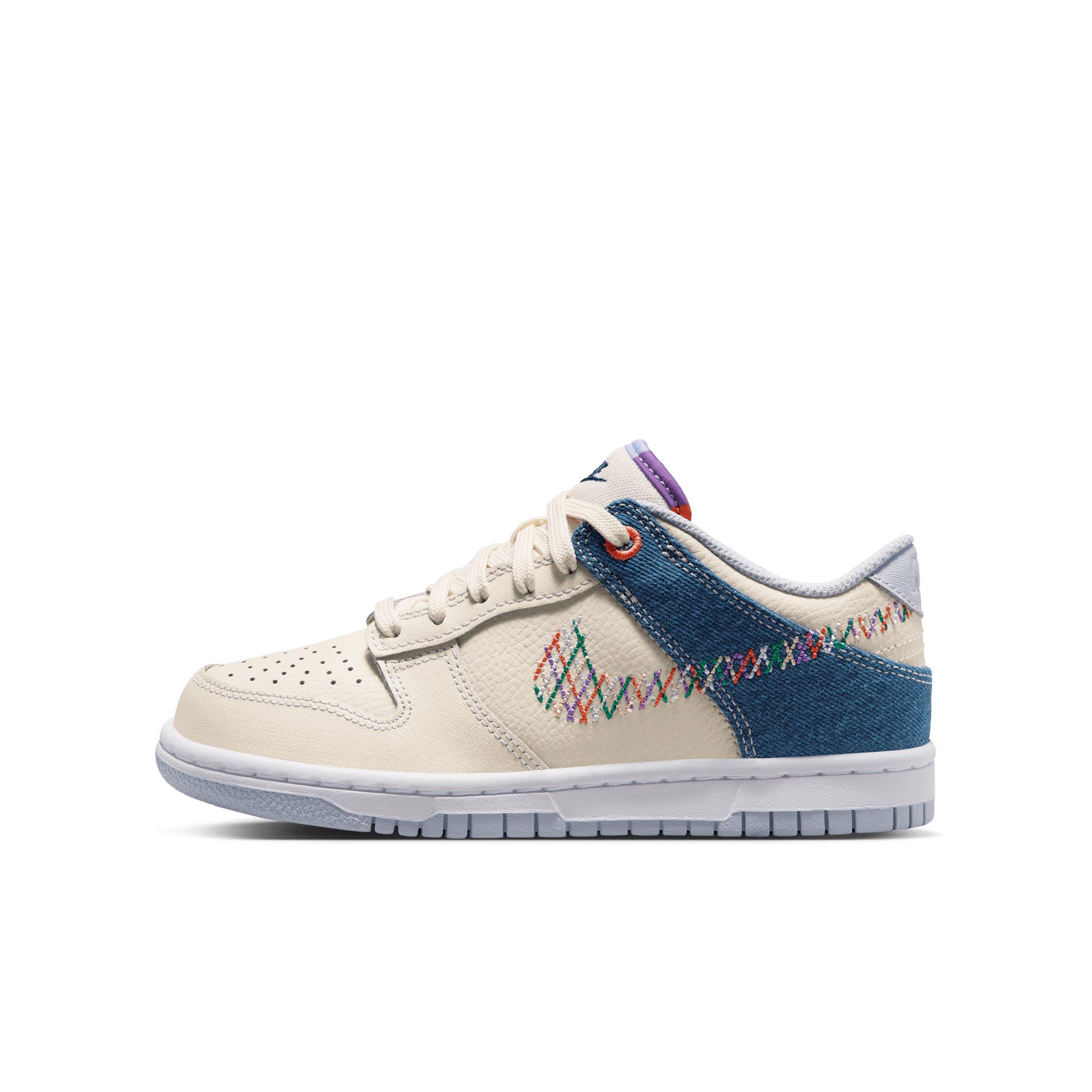 Nike Dunk Low "Soft Pearl/Blue Denim/Midnight Navy/Multi-Color" Grade School Girls' Shoe - PEARL/BLUE/NAVY/MULTICOLOR Thumbnail View 2