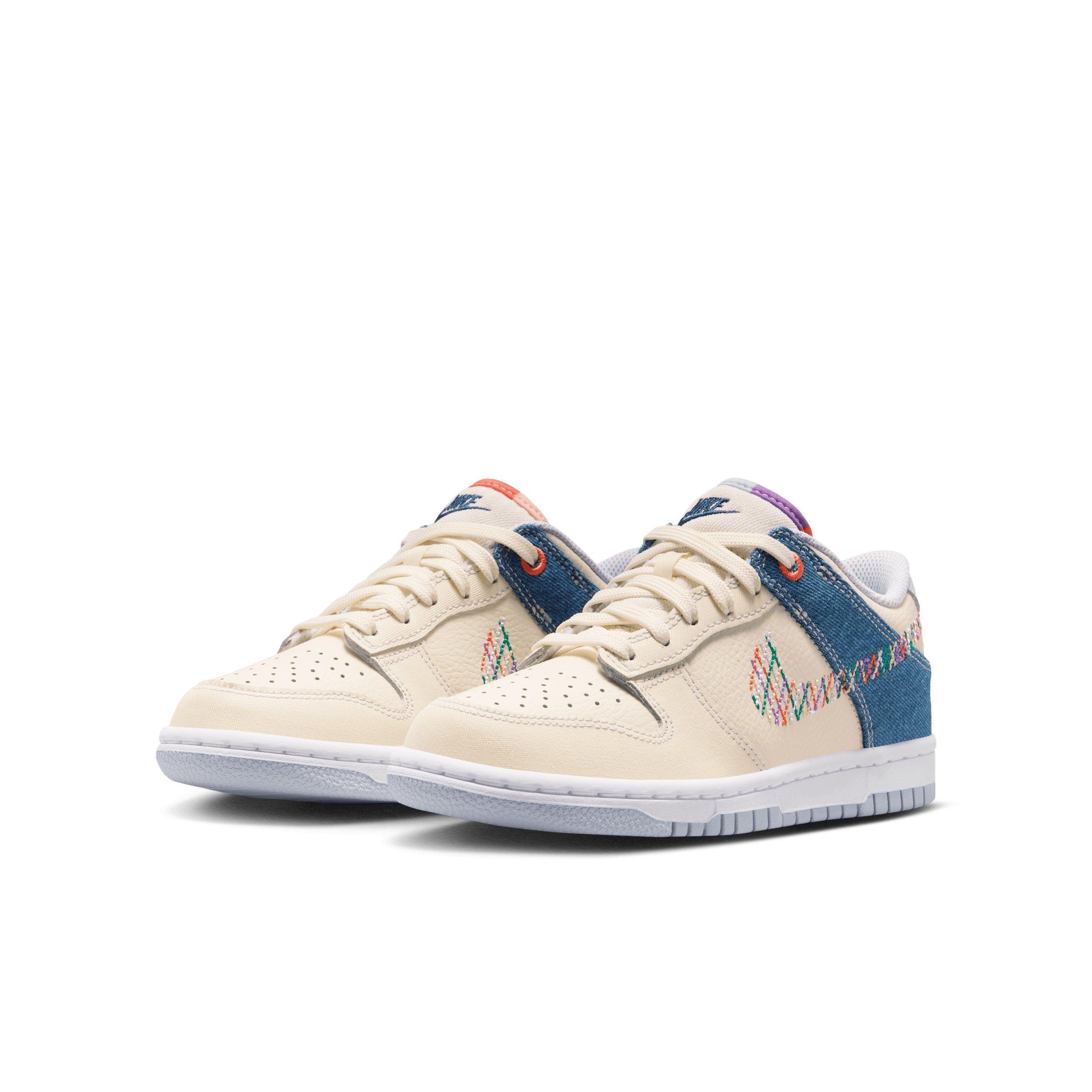 Nike Dunk Low "Soft Pearl/Blue Denim/Midnight Navy/Multi-Color" Grade School Girls' Shoe - PEARL/BLUE/NAVY/MULTICOLOR Thumbnail View 3