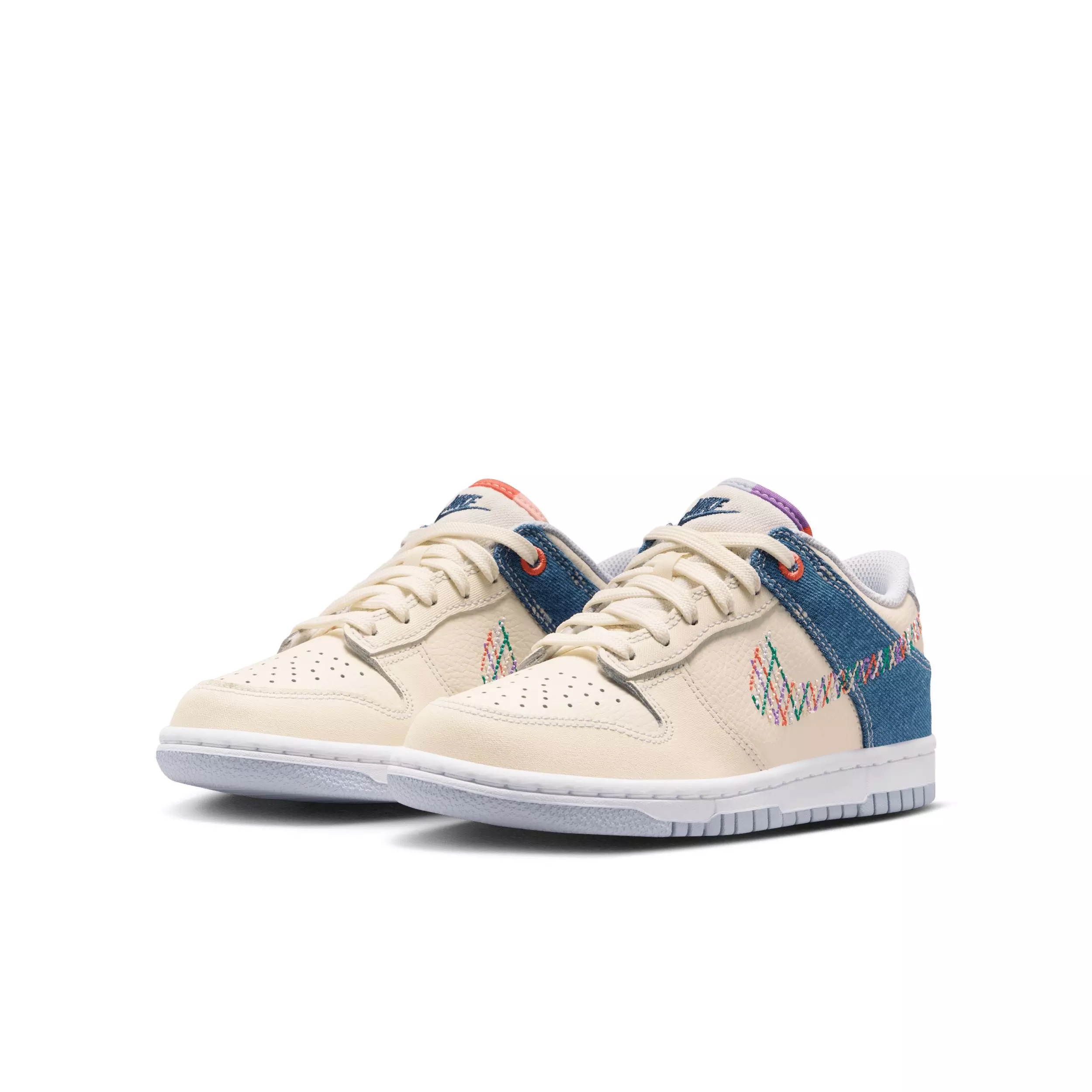 Nike Dunk Low "Soft Pearl/Blue Denim/Midnight Navy/Multi-Color" Grade School Girls' Shoe - PEARL/BLUE/NAVY/MULTICOLOR