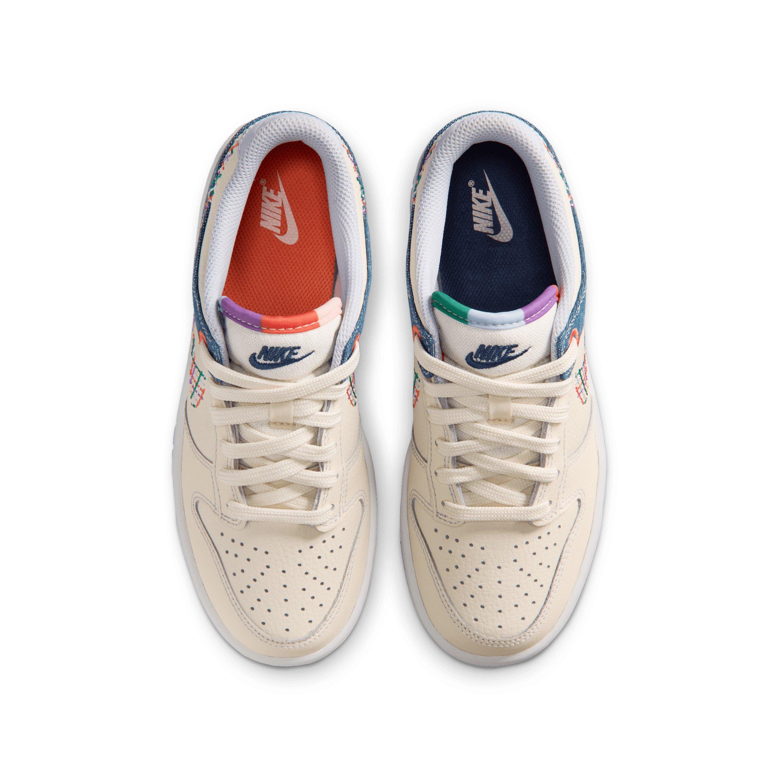 Nike Dunk Low "Soft Pearl/Blue Denim/Midnight Navy/Multi-Color" Grade School Girls' Shoe - PEARL/BLUE/NAVY/MULTICOLOR Thumbnail View 4