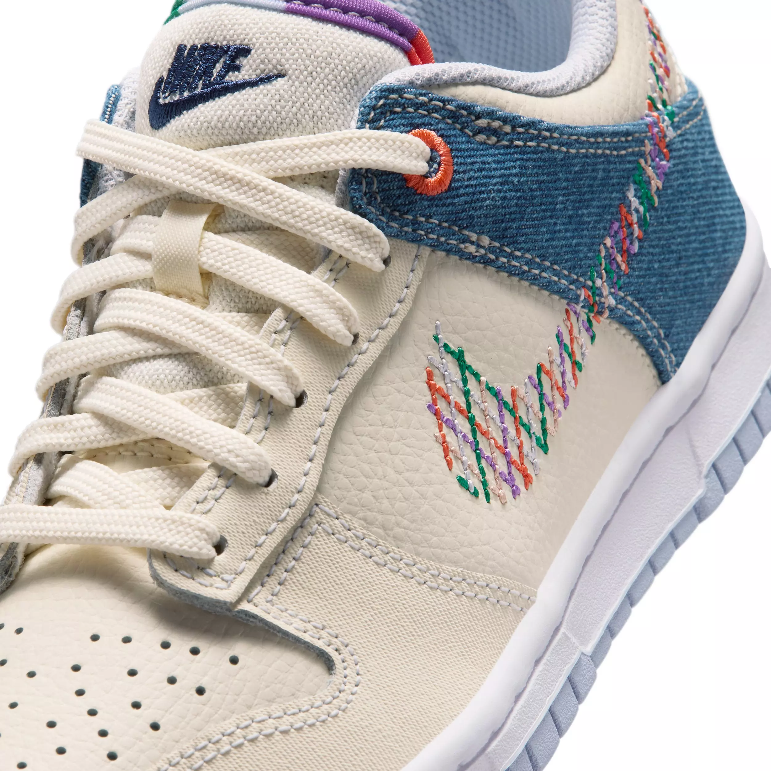 Nike Dunk Low "Soft Pearl/Blue Denim/Midnight Navy/Multi-Color" Grade School Girls' Shoe - PEARL/BLUE/NAVY/MULTICOLOR