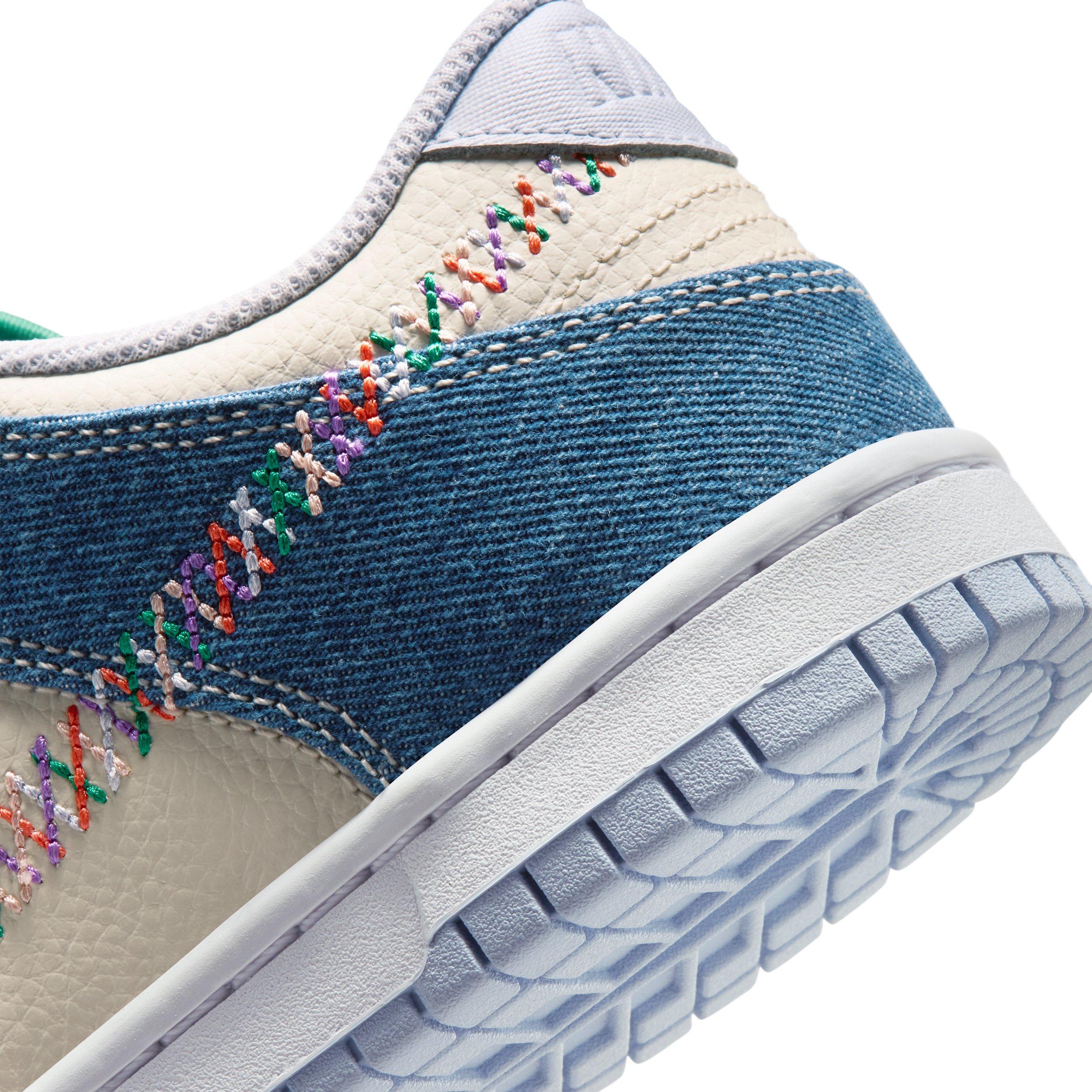 Nike Dunk Low "Soft Pearl/Blue Denim/Midnight Navy/Multi-Color" Grade School Girls' Shoe - PEARL/BLUE/NAVY/MULTICOLOR Thumbnail View 8