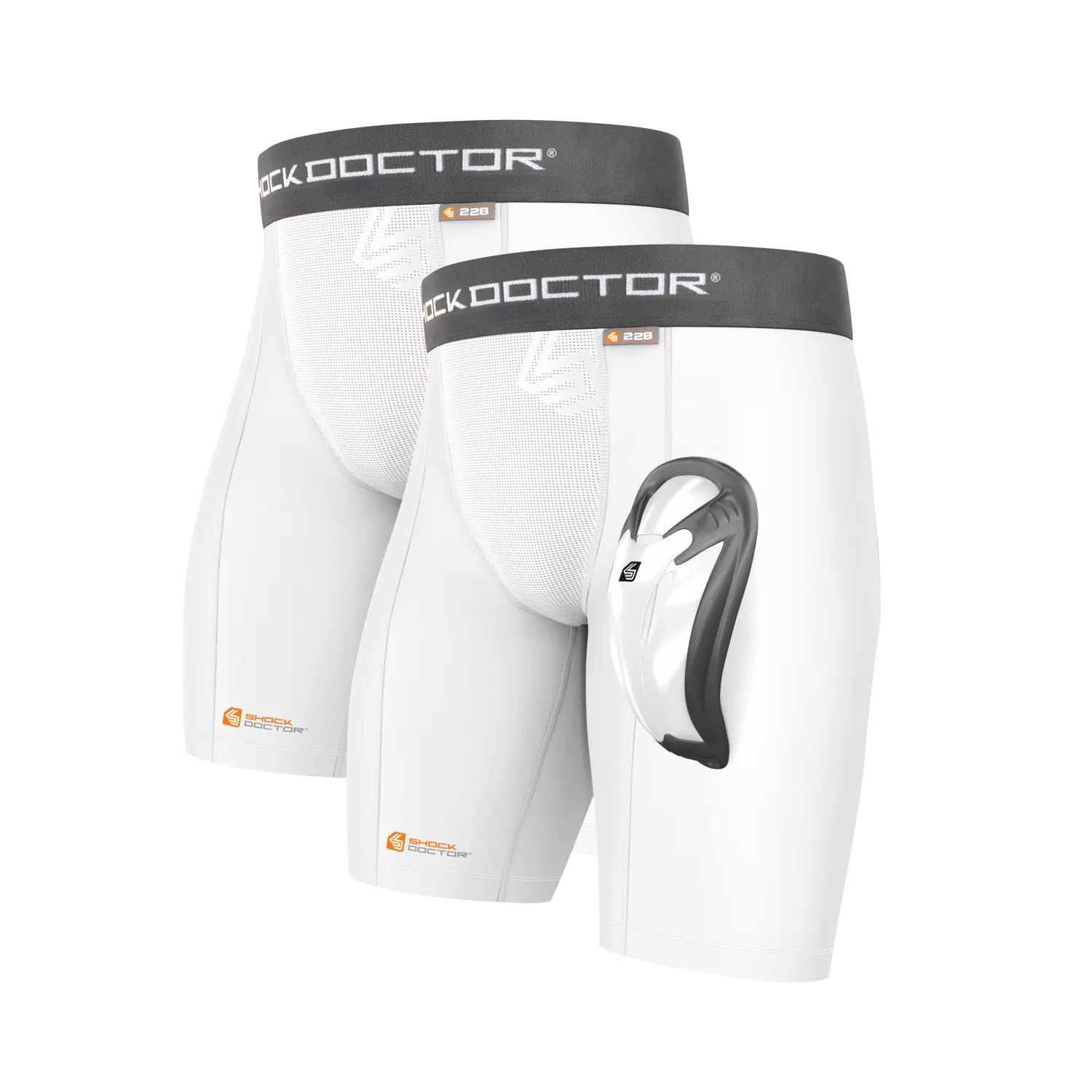 Shock Doctor Men's 2-Pack Core Compression Short with Bioflex Cup - WHITE