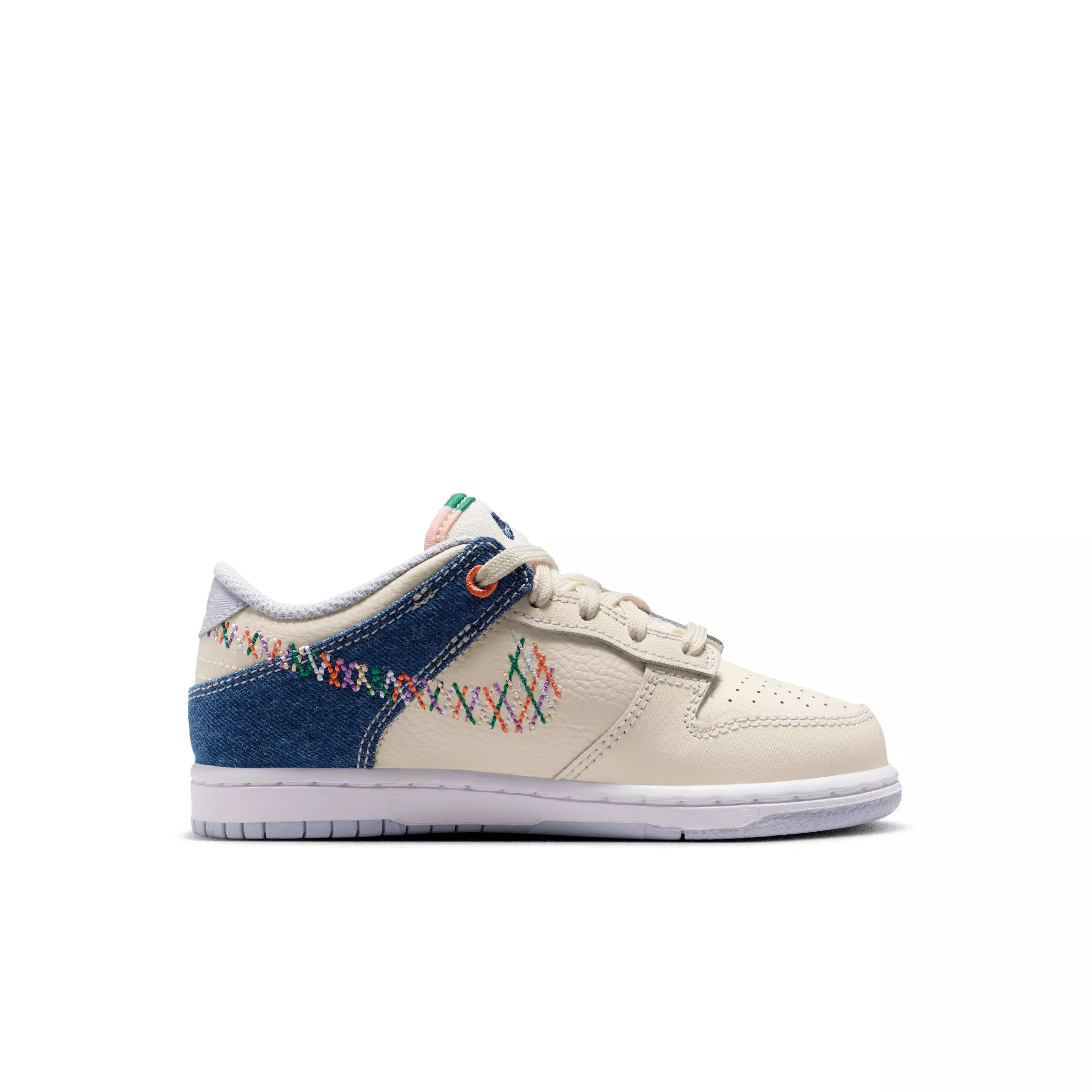 Nike Dunk Low "Soft Pearl/Blue Denim/Midnight Navy/Multi-Color" Preschool Girls' Shoe - PEARL/BLUE/NAVY/MULTICOLOR