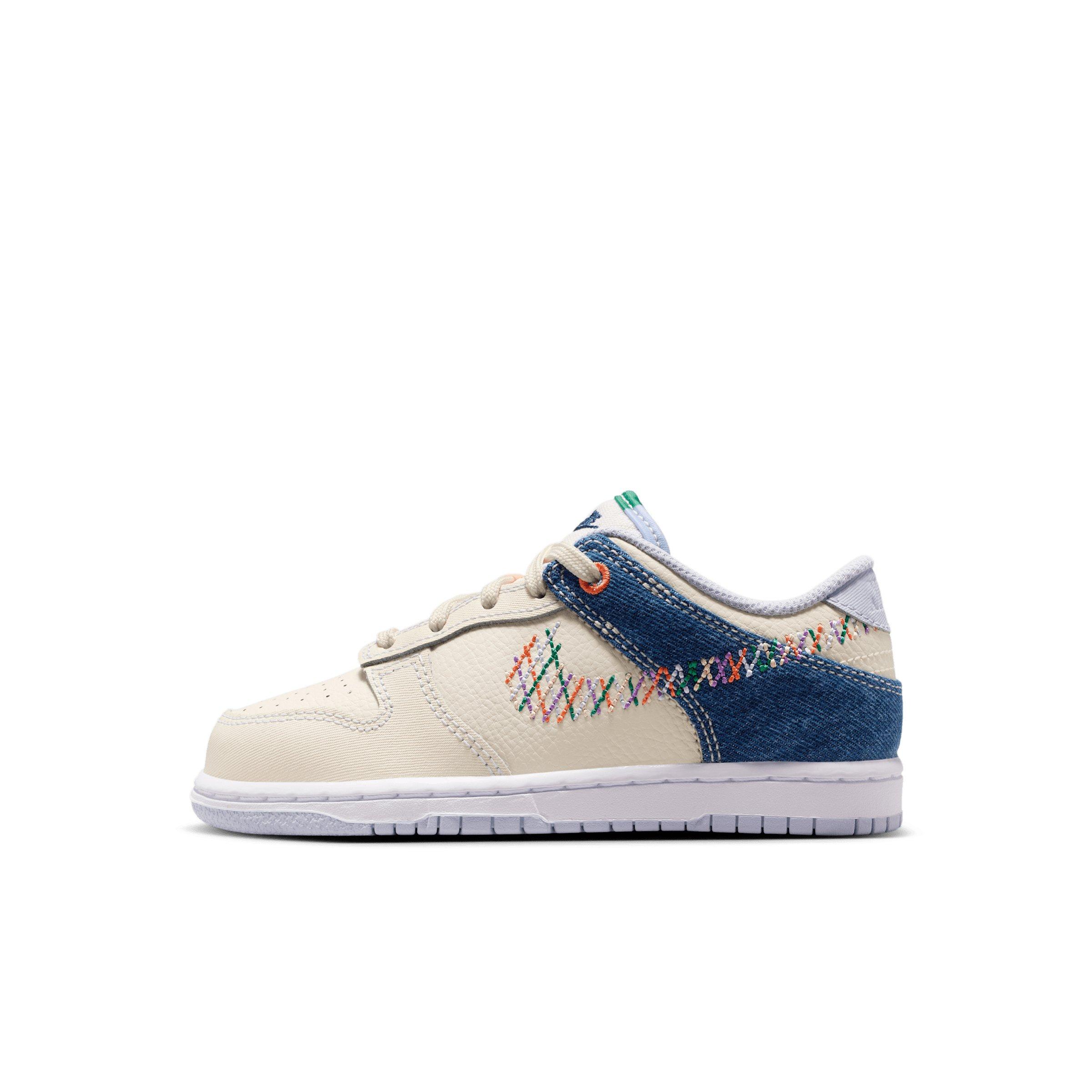 Nike Dunk Low "Soft Pearl/Blue Denim/Midnight Navy/Multi-Color" Preschool Girls' Shoe - PEARL/BLUE/NAVY/MULTICOLOR Thumbnail View 2