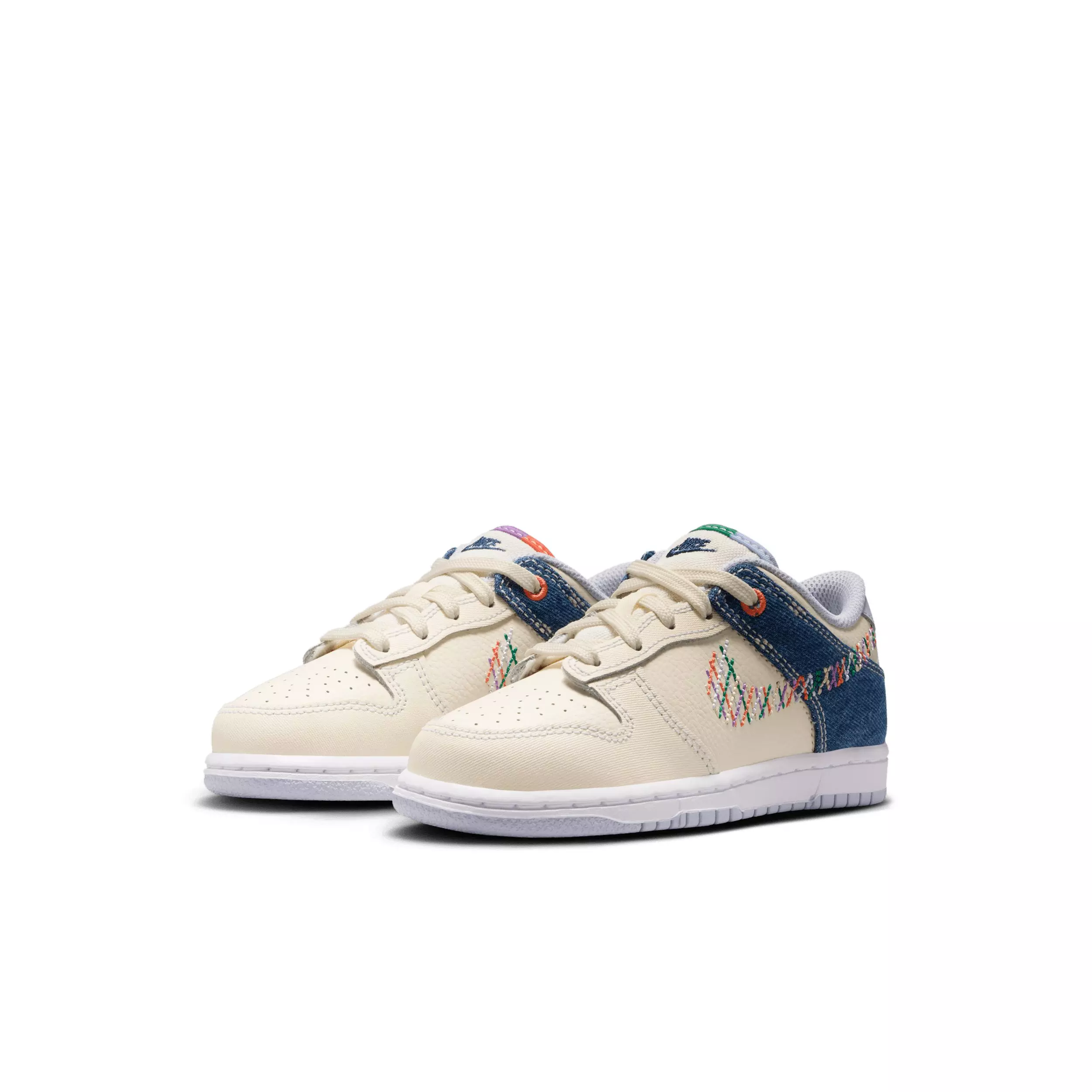 Nike Dunk Low "Soft Pearl/Blue Denim/Midnight Navy/Multi-Color" Preschool Girls' Shoe - PEARL/BLUE/NAVY/MULTICOLOR