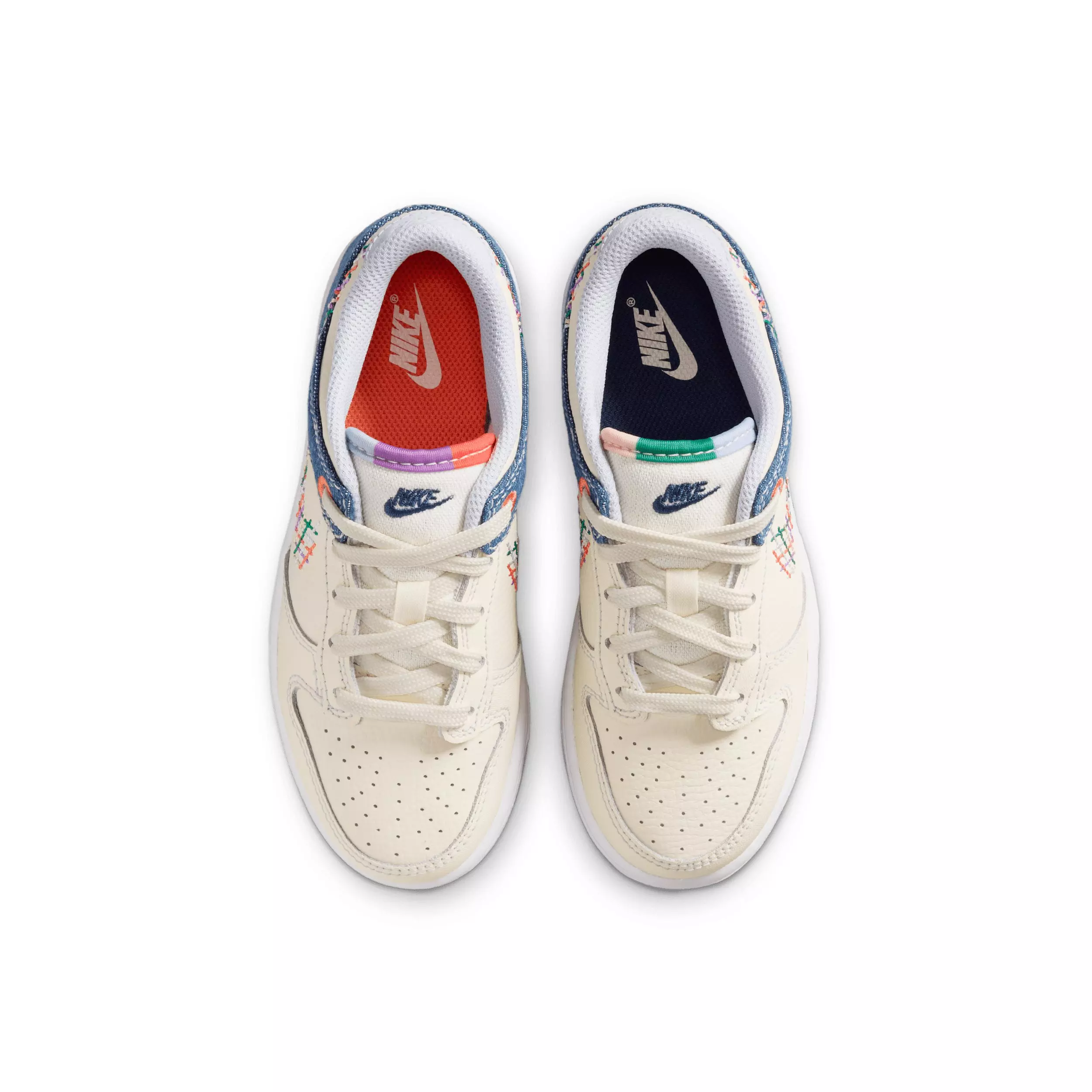 Nike Dunk Low "Soft Pearl/Blue Denim/Midnight Navy/Multi-Color" Preschool Girls' Shoe - PEARL/BLUE/NAVY/MULTICOLOR