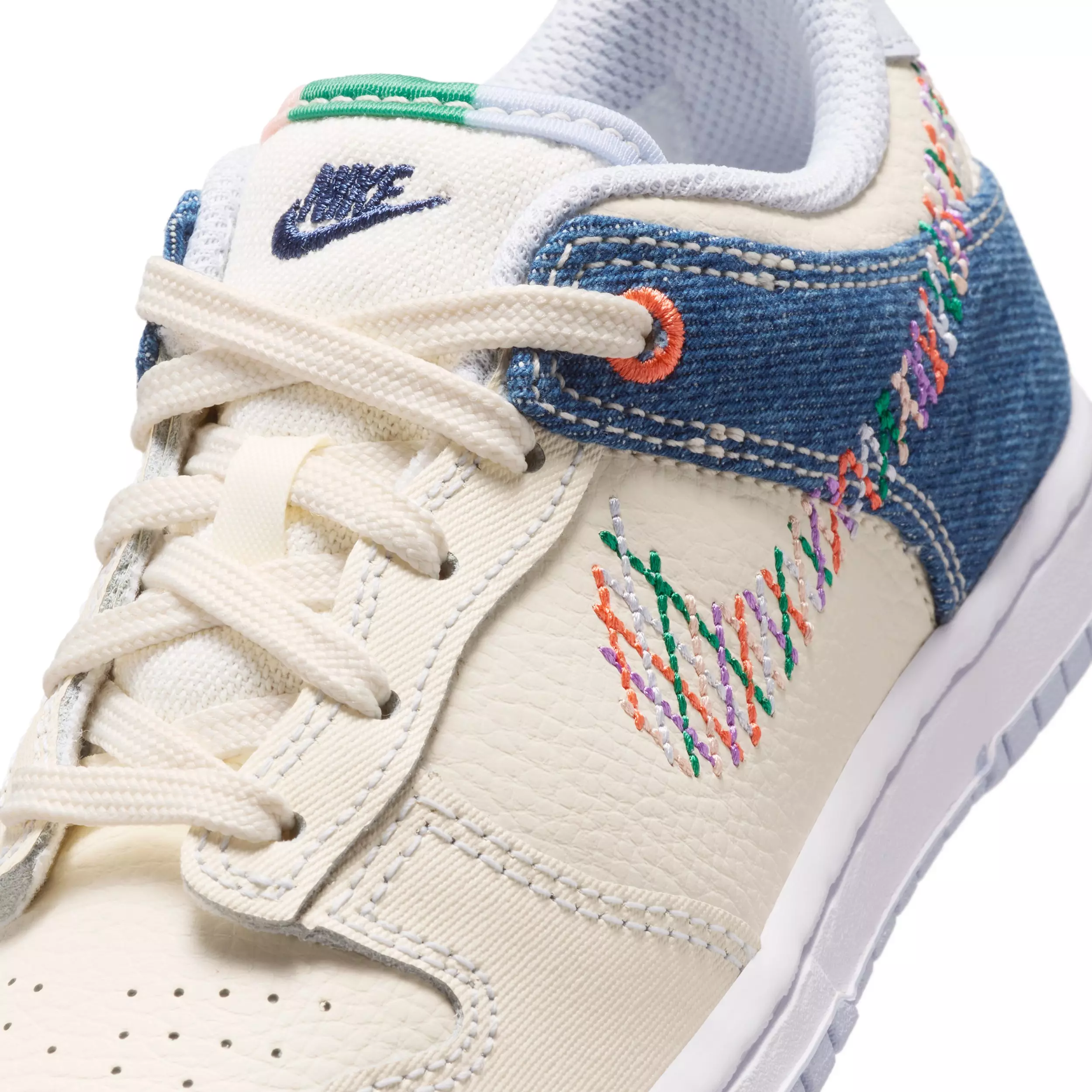 Nike Dunk Low "Soft Pearl/Blue Denim/Midnight Navy/Multi-Color" Preschool Girls' Shoe - PEARL/BLUE/NAVY/MULTICOLOR