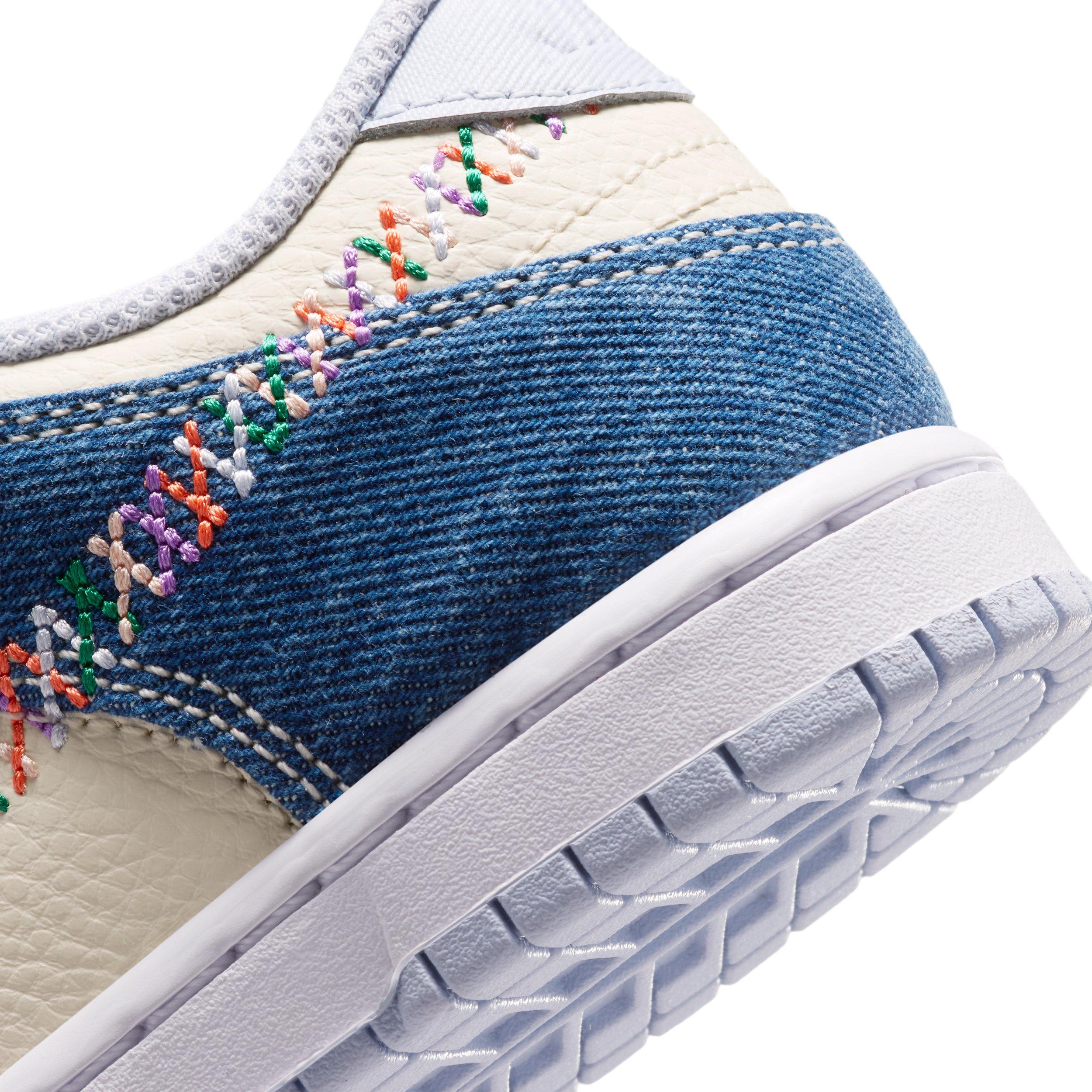 Nike Dunk Low "Soft Pearl/Blue Denim/Midnight Navy/Multi-Color" Preschool Girls' Shoe - PEARL/BLUE/NAVY/MULTICOLOR Thumbnail View 8