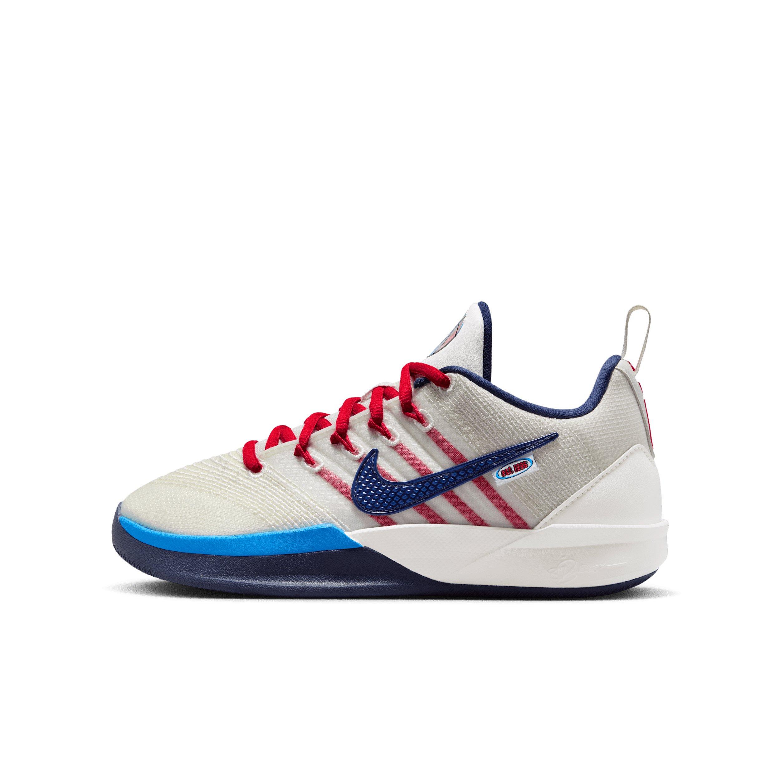Nike Sabrina 3 "Atom Red/Photo Blue" Grade School Kids' Basketball Shoe - SAIL/RED/LT BLUE/NAVY Thumbnail View 4