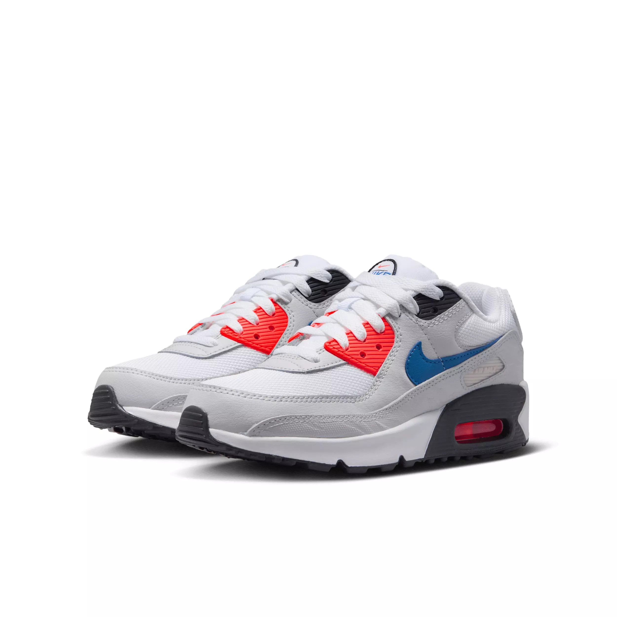 Nike Air Max 90 SE "White/Photon Dust/Bright Crimson/Game Royal" Grade School Boys' Shoe - WHITE/DUST/CRIMSON/ROYAL