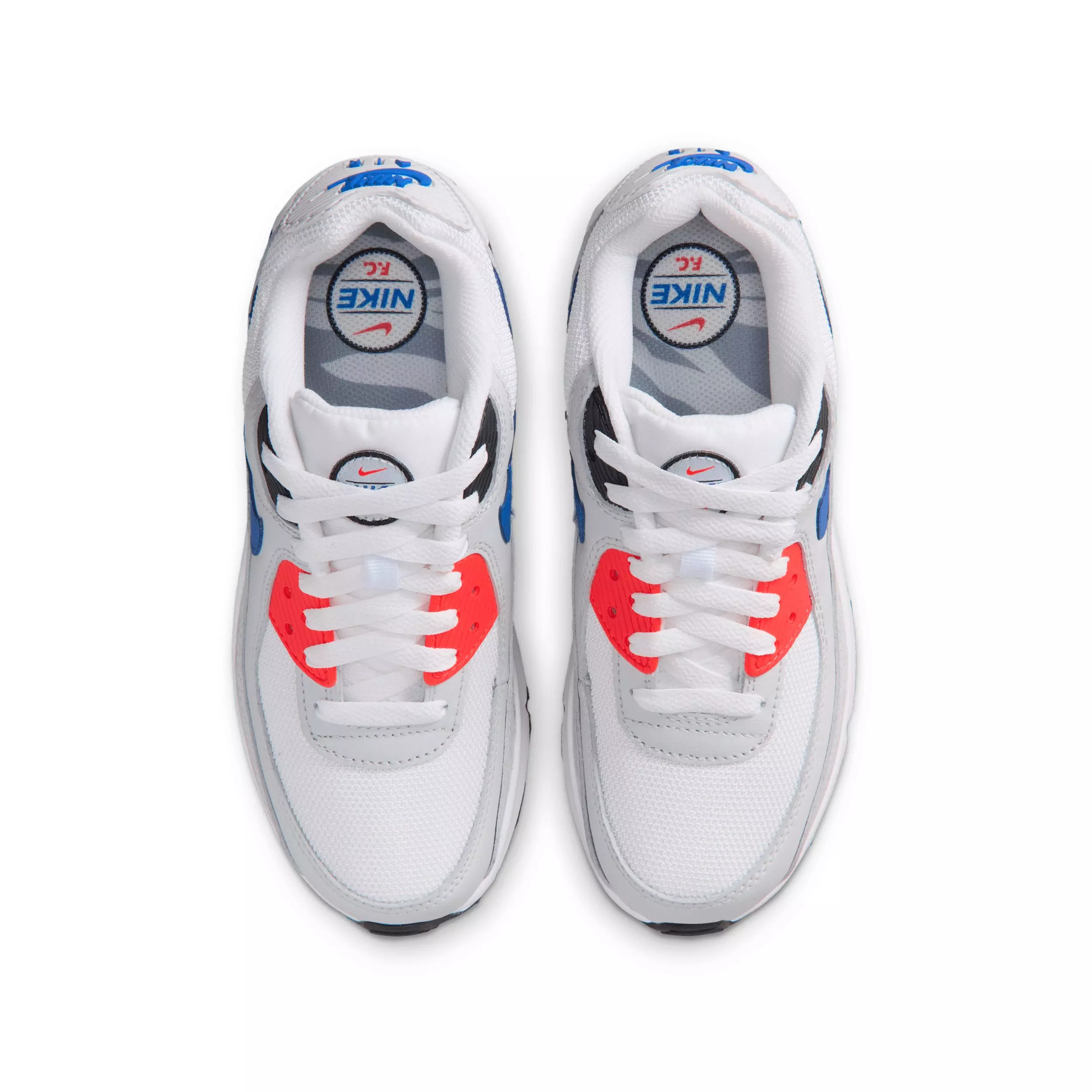 Nike Air Max 90 SE "White/Photon Dust/Bright Crimson/Game Royal" Grade School Boys' Shoe - WHITE/DUST/CRIMSON/ROYAL