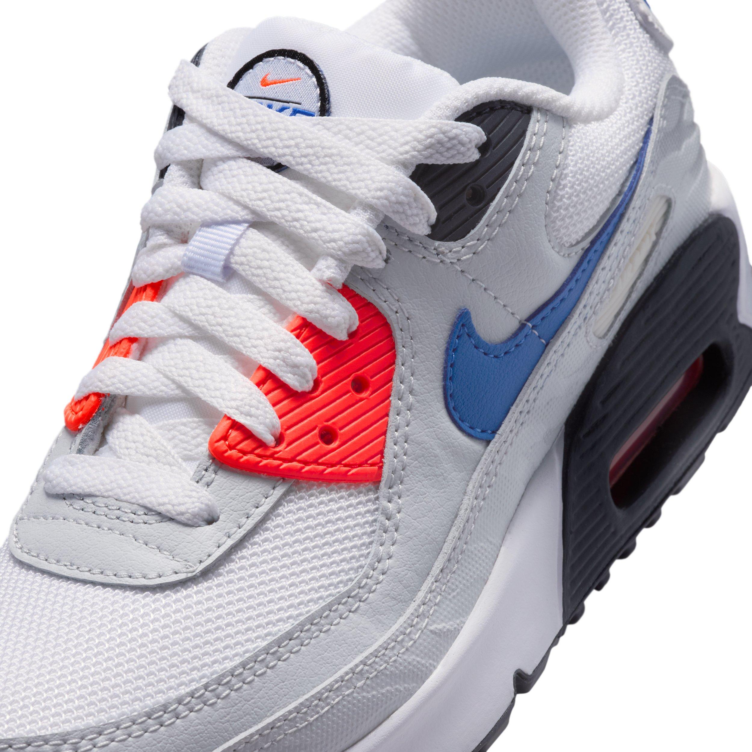 Nike Air Max 90 SE "White/Photon Dust/Bright Crimson/Game Royal" Grade School Boys' Shoe - WHITE/DUST/CRIMSON/ROYAL Thumbnail View 7