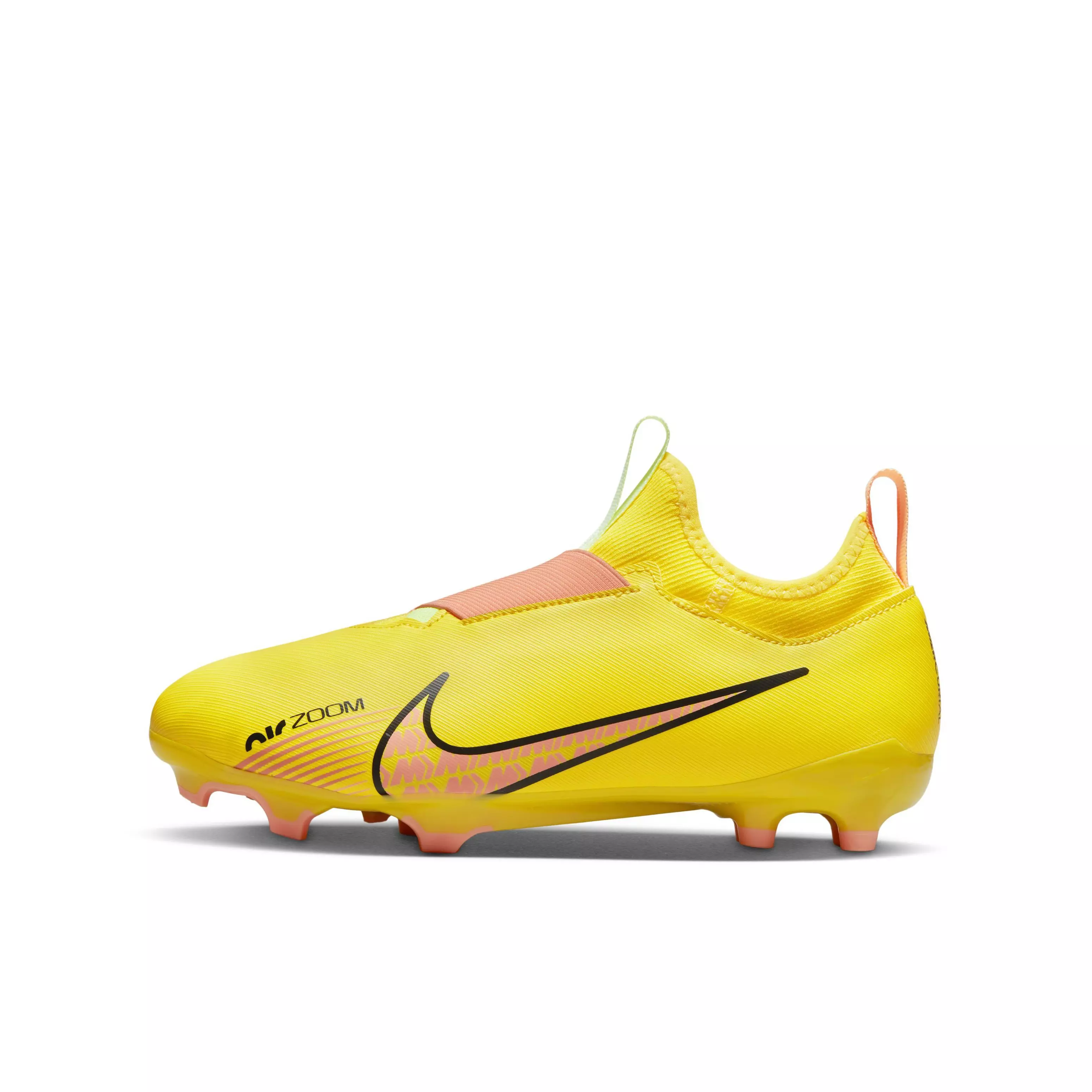 Nike Jr. Zoom Mercurial Vapor 15 Academy MG "Yellow Strike/Sunset Glow/Volt Ice" Grade School Kids' Soccer Cleat - YELLOW/SUNSET/VOLT