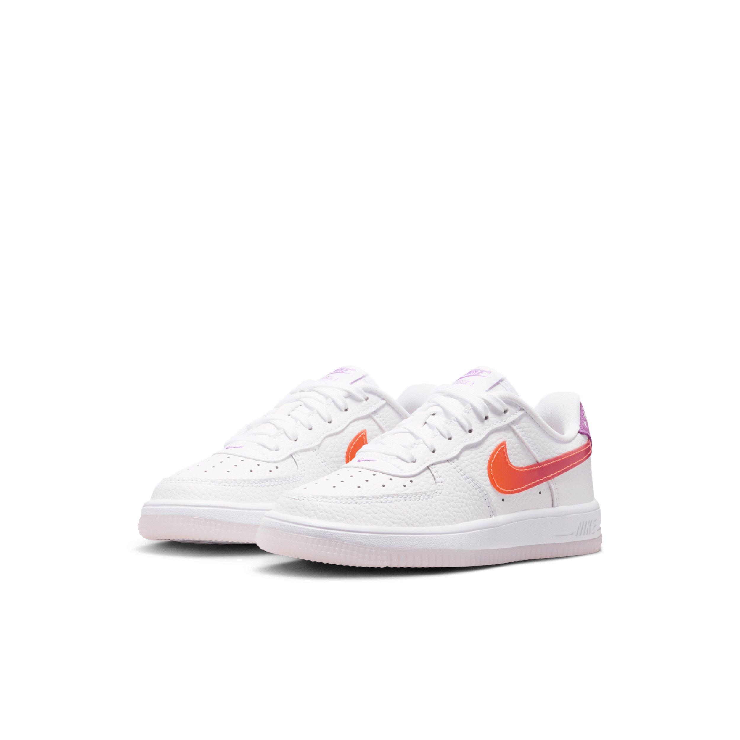 Nike Force 1 Low "White/Turf Orange/Bright Violet" Preschool Girls' Shoe - WHITE/ORANGE/VIOLET Thumbnail View 3