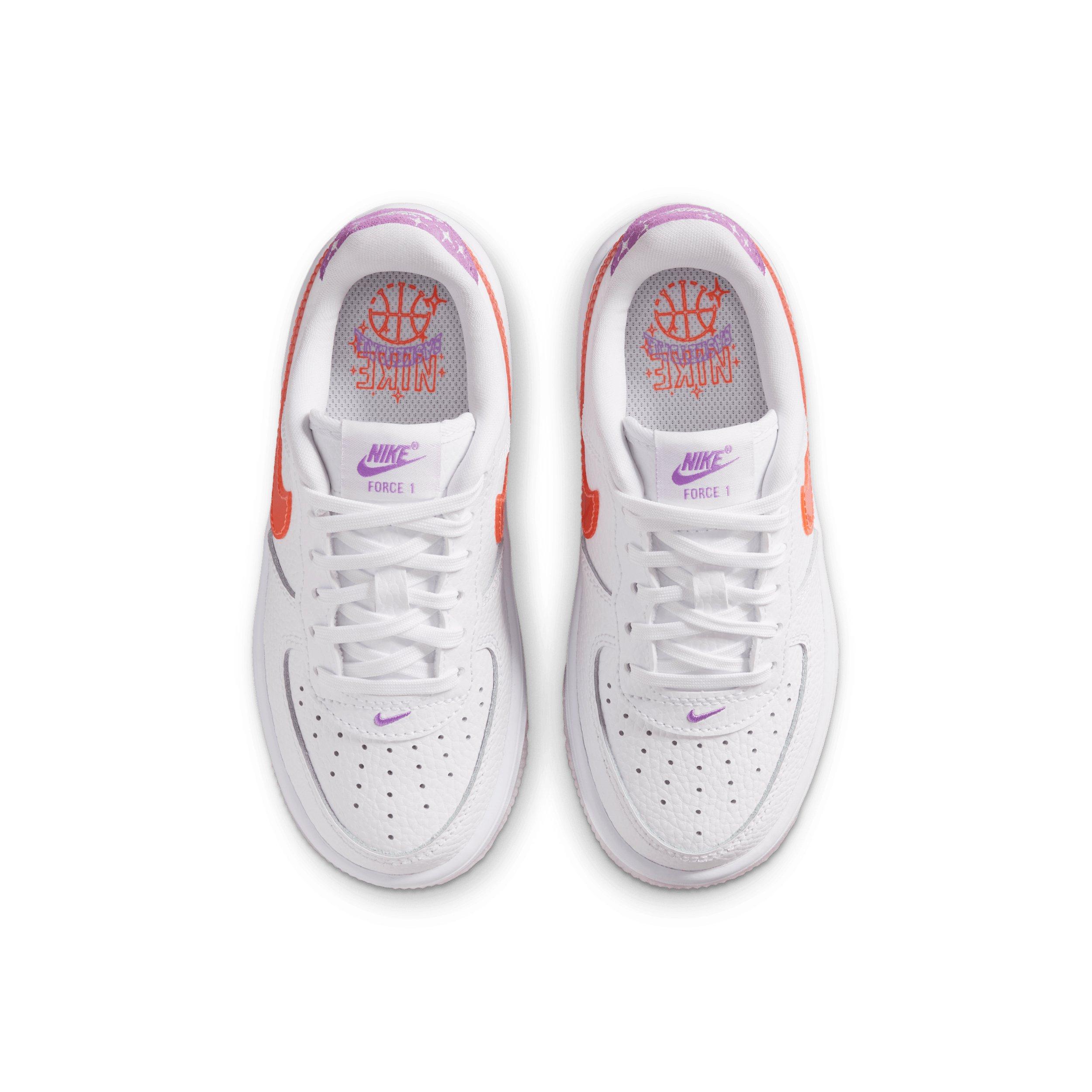 Nike Force 1 Low "White/Turf Orange/Bright Violet" Preschool Girls' Shoe - WHITE/ORANGE/VIOLET Thumbnail View 4