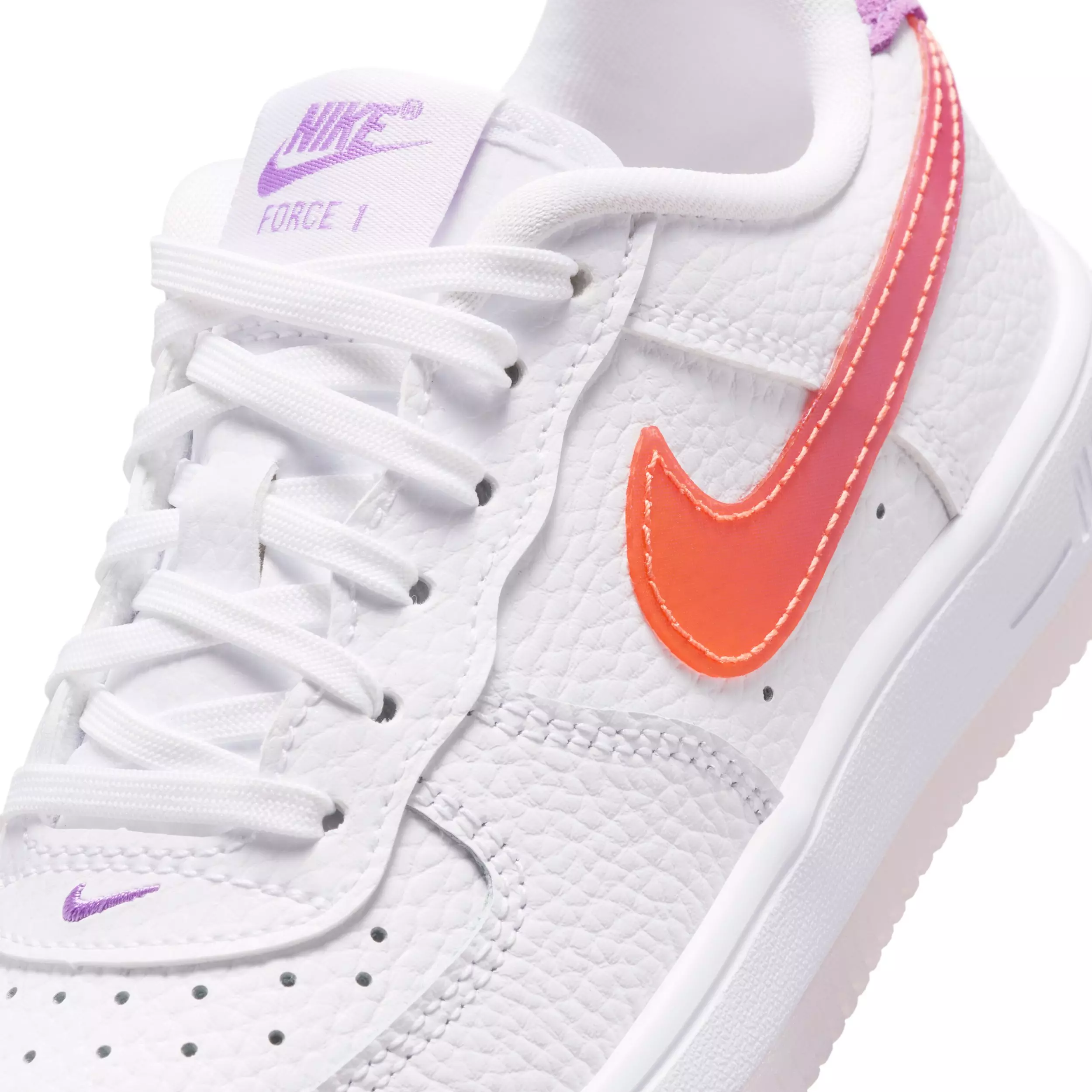 Nike Force 1 Low "White/Turf Orange/Bright Violet" Preschool Girls' Shoe - WHITE/ORANGE/VIOLET