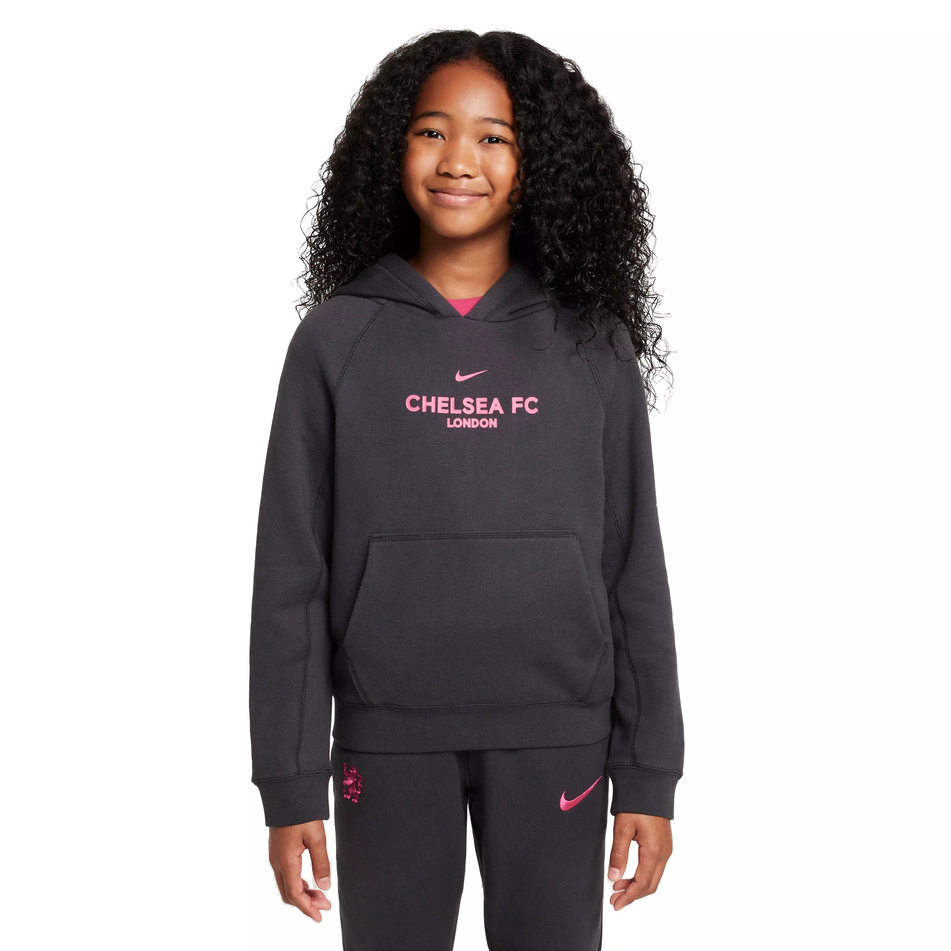 Nike Big Kids' Chelsea FC Third Soccer Pullover Hoodie -Dk Grey/Pink - DK GREY/PINK
