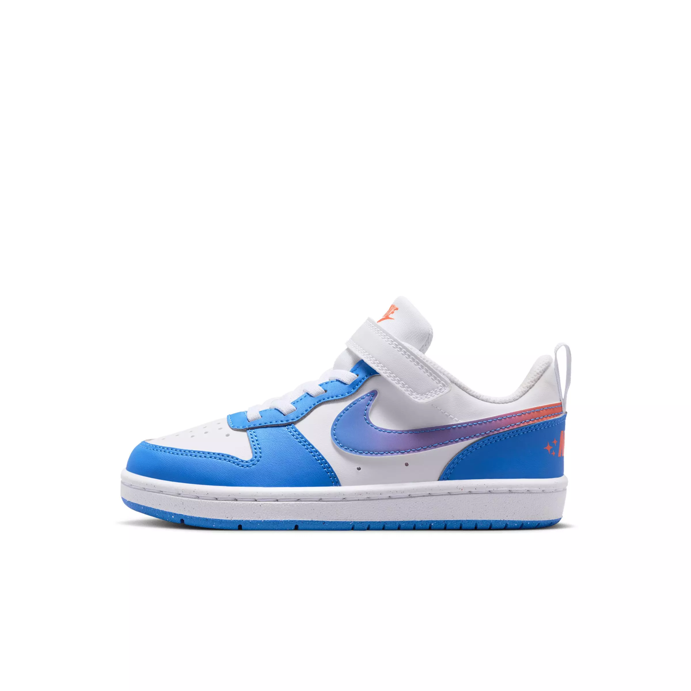 Nike Court Borough Low "White/Bright Violet/Turf Orange/Blue Crystal" Preschool Boys' Shoe - WHITE/VIOLET/ORANGE/BLUE