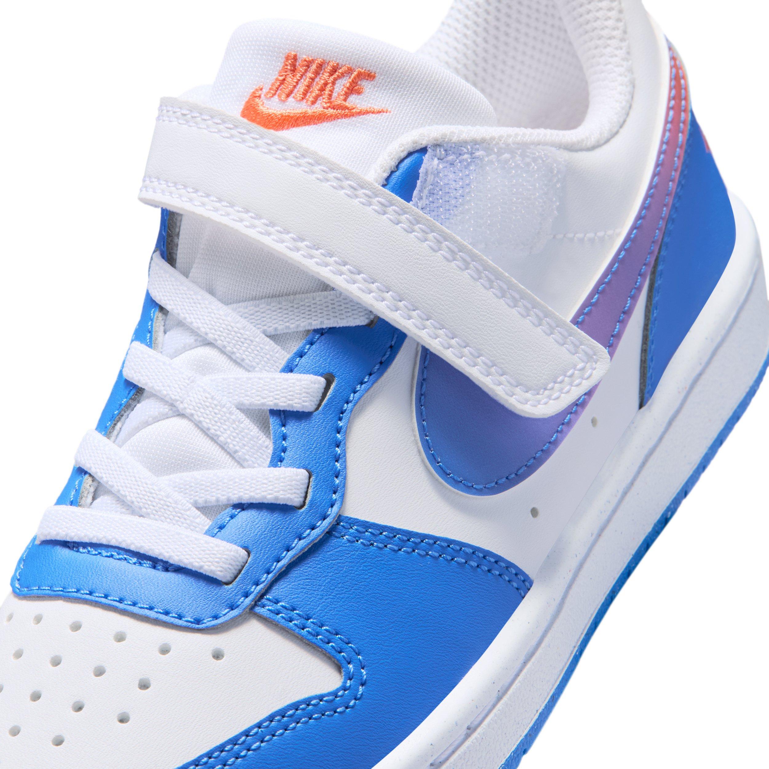 Nike Court Borough Low "White/Bright Violet/Turf Orange/Blue Crystal" Preschool Boys' Shoe - WHITE/VIOLET/ORANGE/BLUE Thumbnail View 7