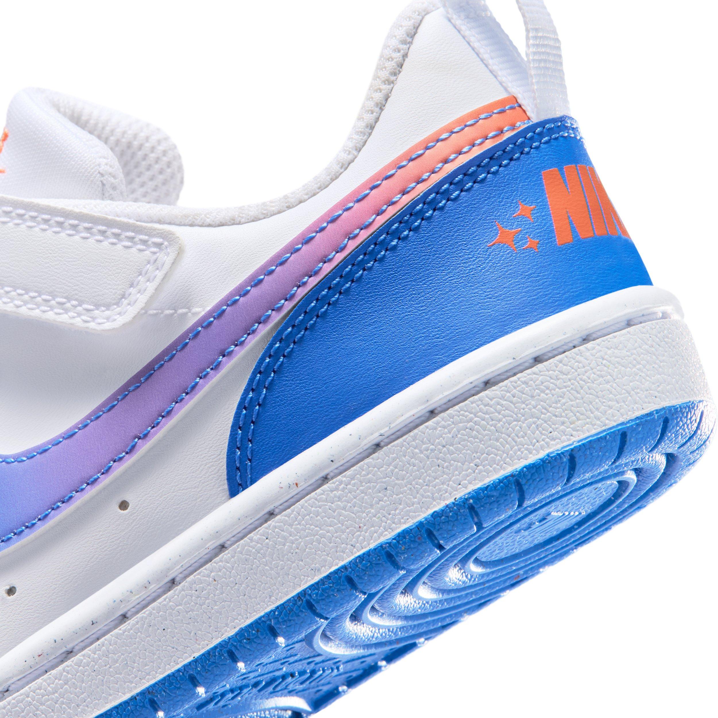 Nike Court Borough Low "White/Bright Violet/Turf Orange/Blue Crystal" Preschool Boys' Shoe - WHITE/VIOLET/ORANGE/BLUE Thumbnail View 8