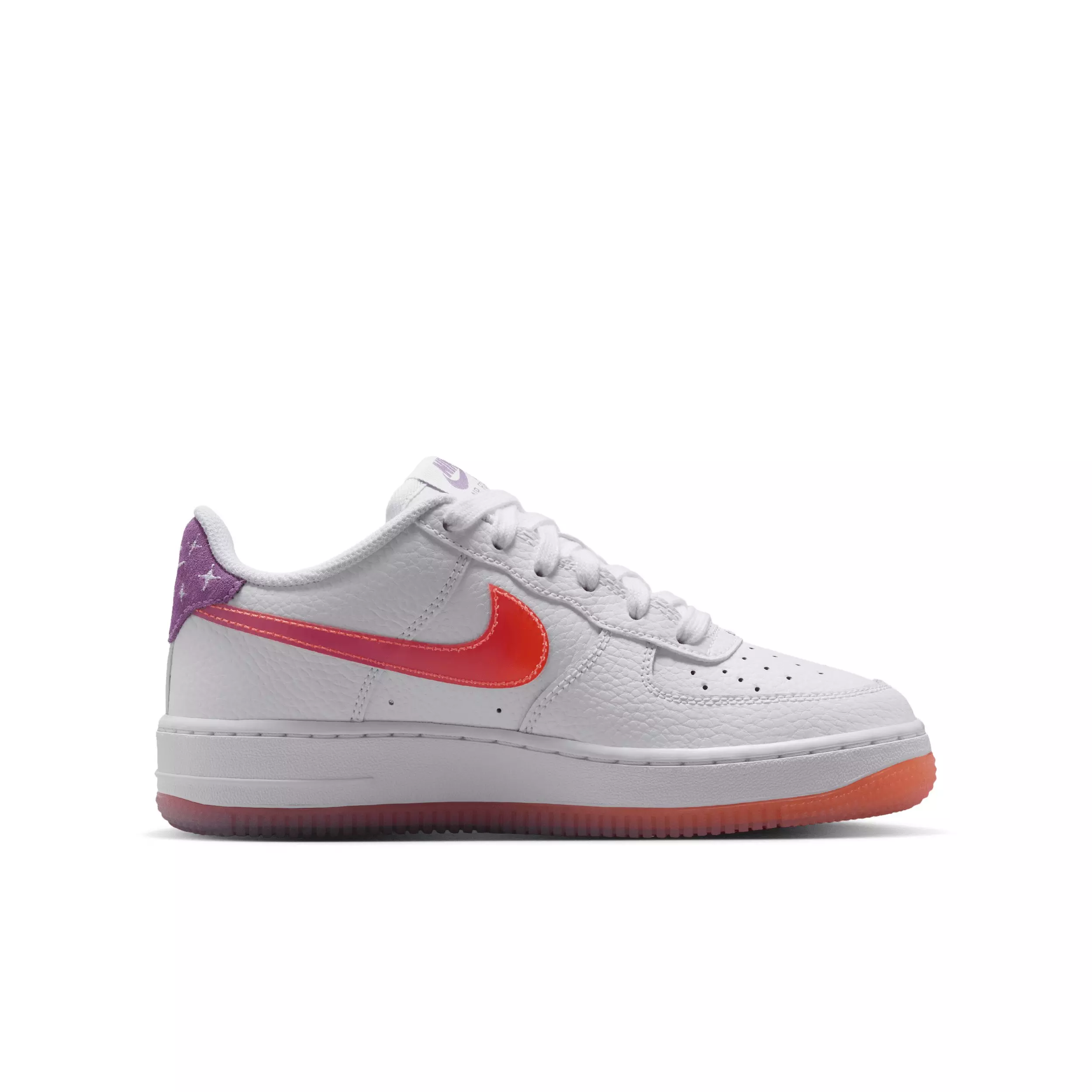Nike Air Force 1 "White/Turf Orange/Bright Violet" Grade School Girls' Shoe - WHITE/ORANGE/VIOLET