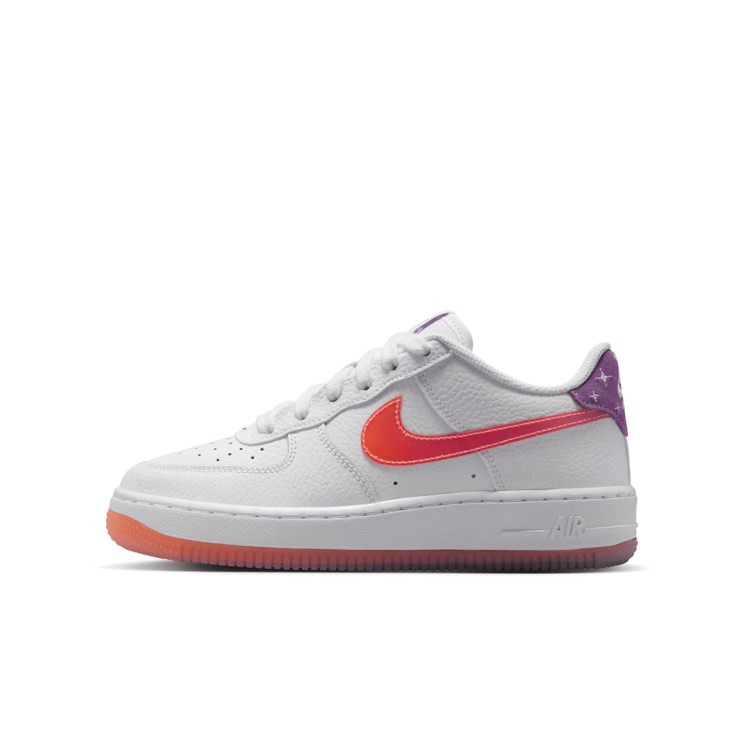 Nike Air Force 1 Grade School Girls' "White/Turf Orange/Bright Violet" Shoe