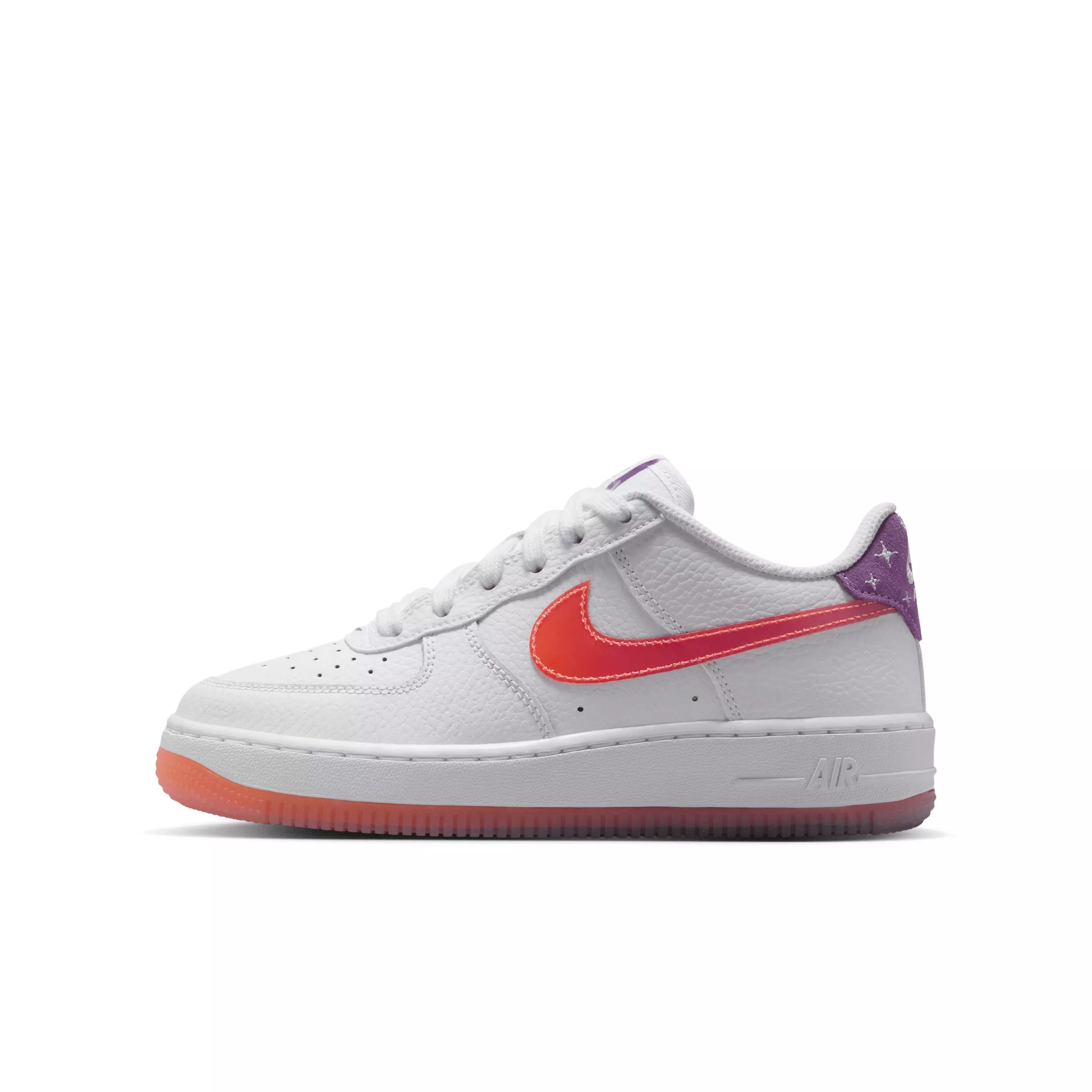 Nike Air Force 1 "White/Turf Orange/Bright Violet" Grade School Girls' Shoe - WHITE/ORANGE/VIOLET