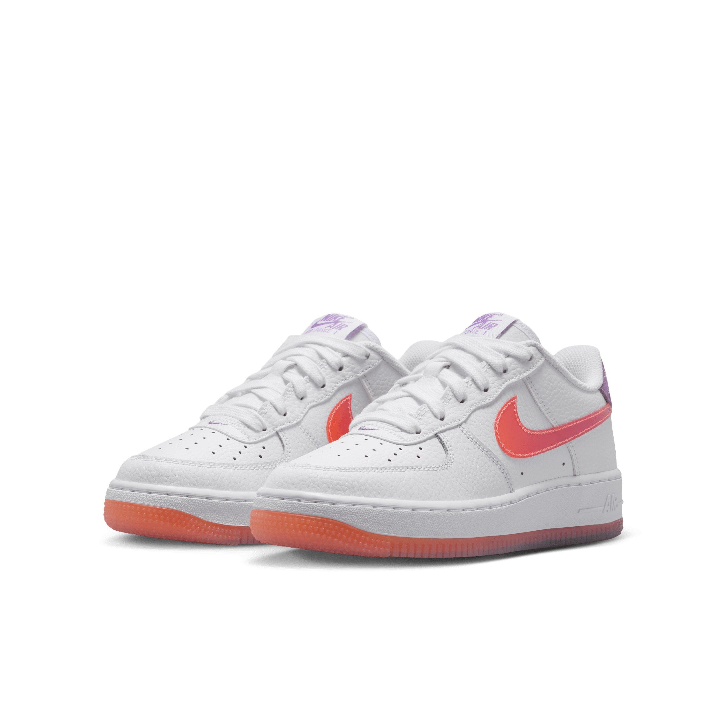 Nike Air Force 1 "White/Turf Orange/Bright Violet" Grade School Girls' Shoe - WHITE/ORANGE/VIOLET Thumbnail View 3