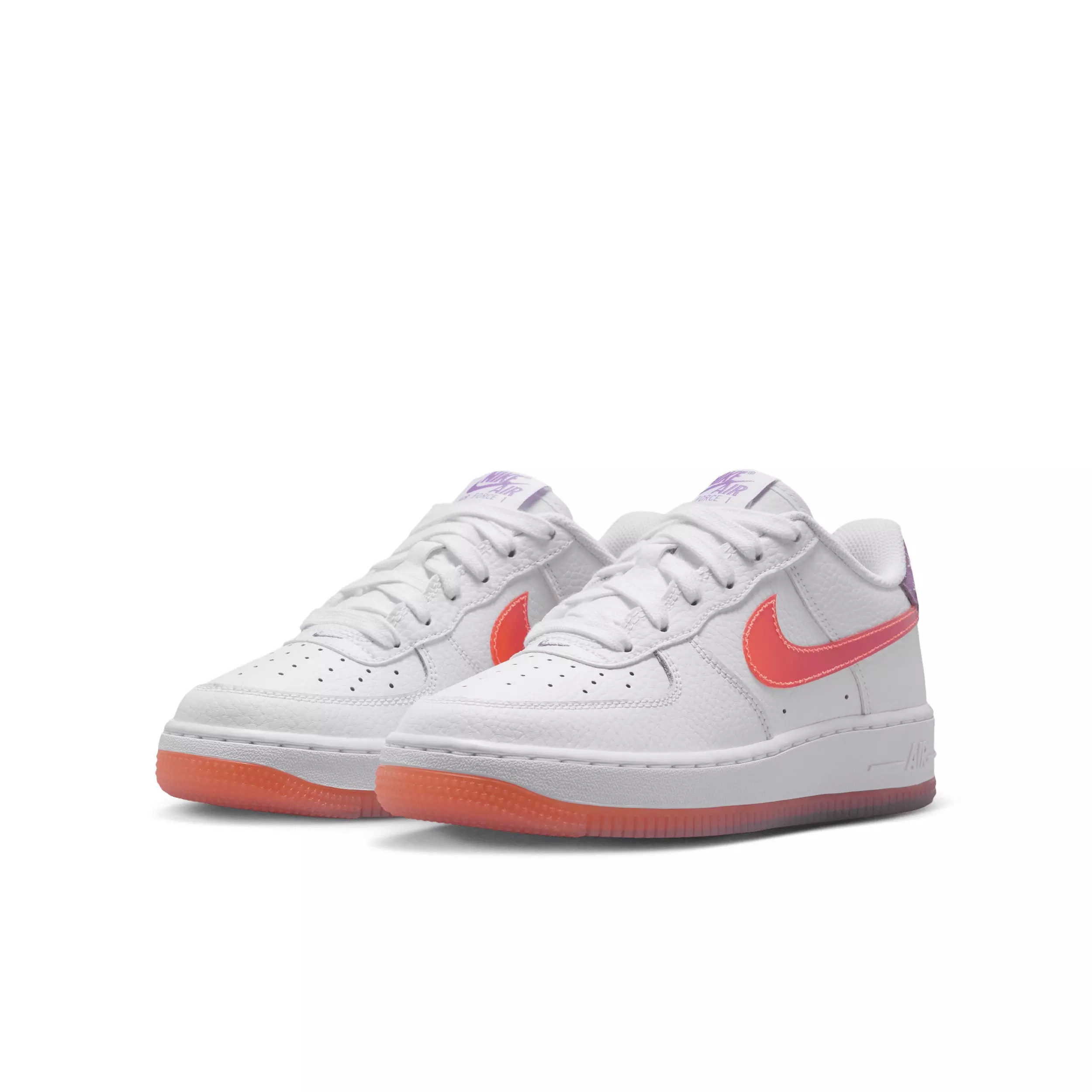 Nike Air Force 1 "White/Turf Orange/Bright Violet" Grade School Girls' Shoe - WHITE/ORANGE/VIOLET