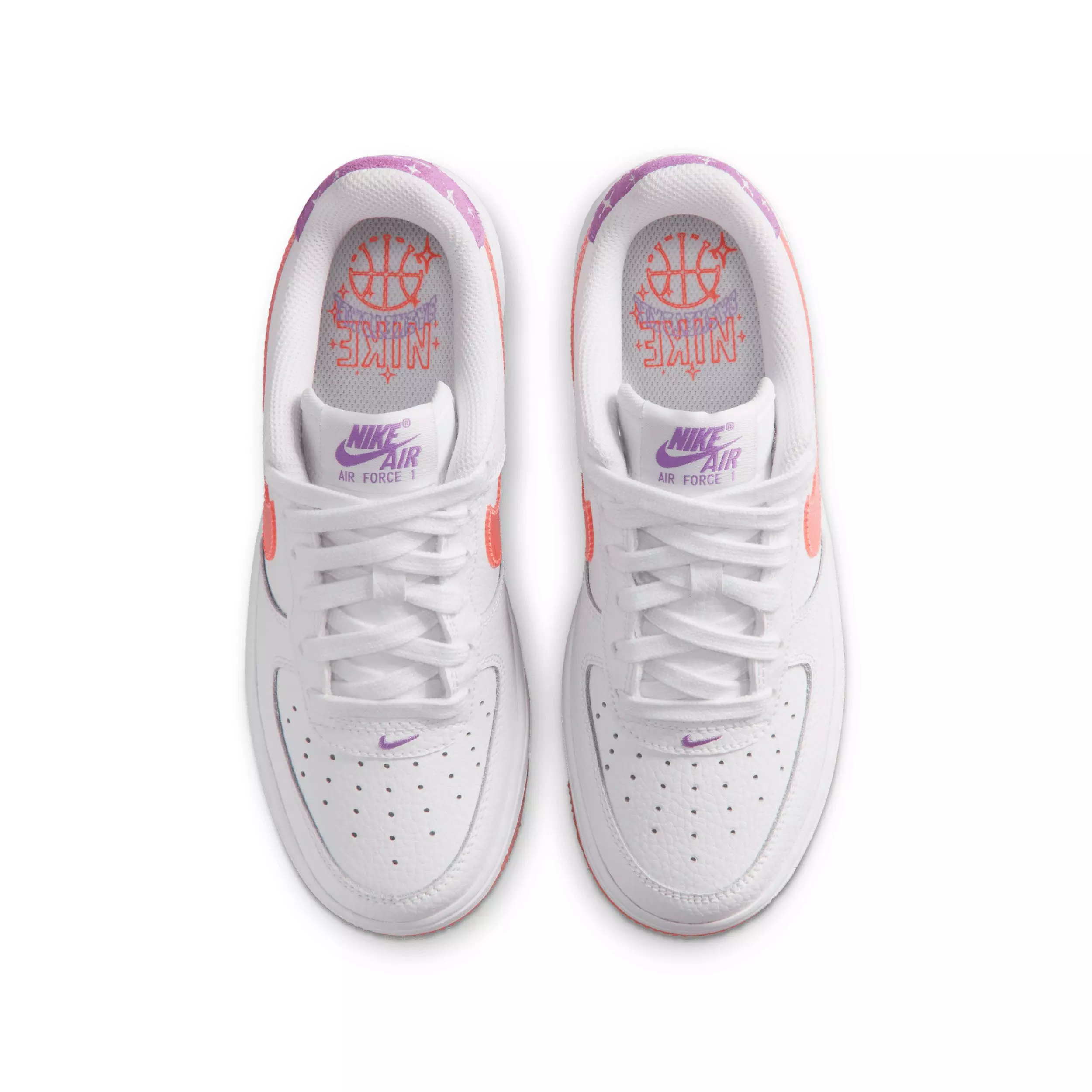 Nike Air Force 1 "White/Turf Orange/Bright Violet" Grade School Girls' Shoe - WHITE/ORANGE/VIOLET