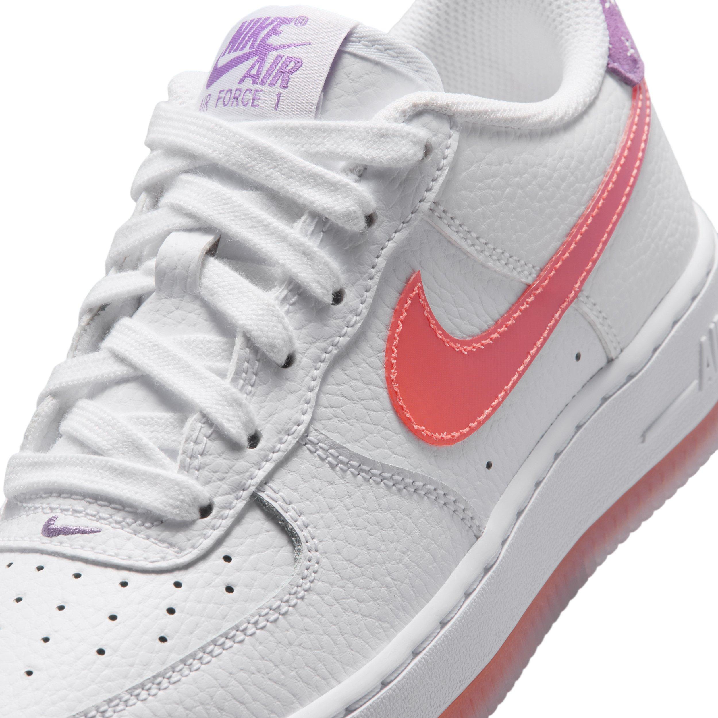 Nike Air Force 1 "White/Turf Orange/Bright Violet" Grade School Girls' Shoe - WHITE/ORANGE/VIOLET Thumbnail View 7