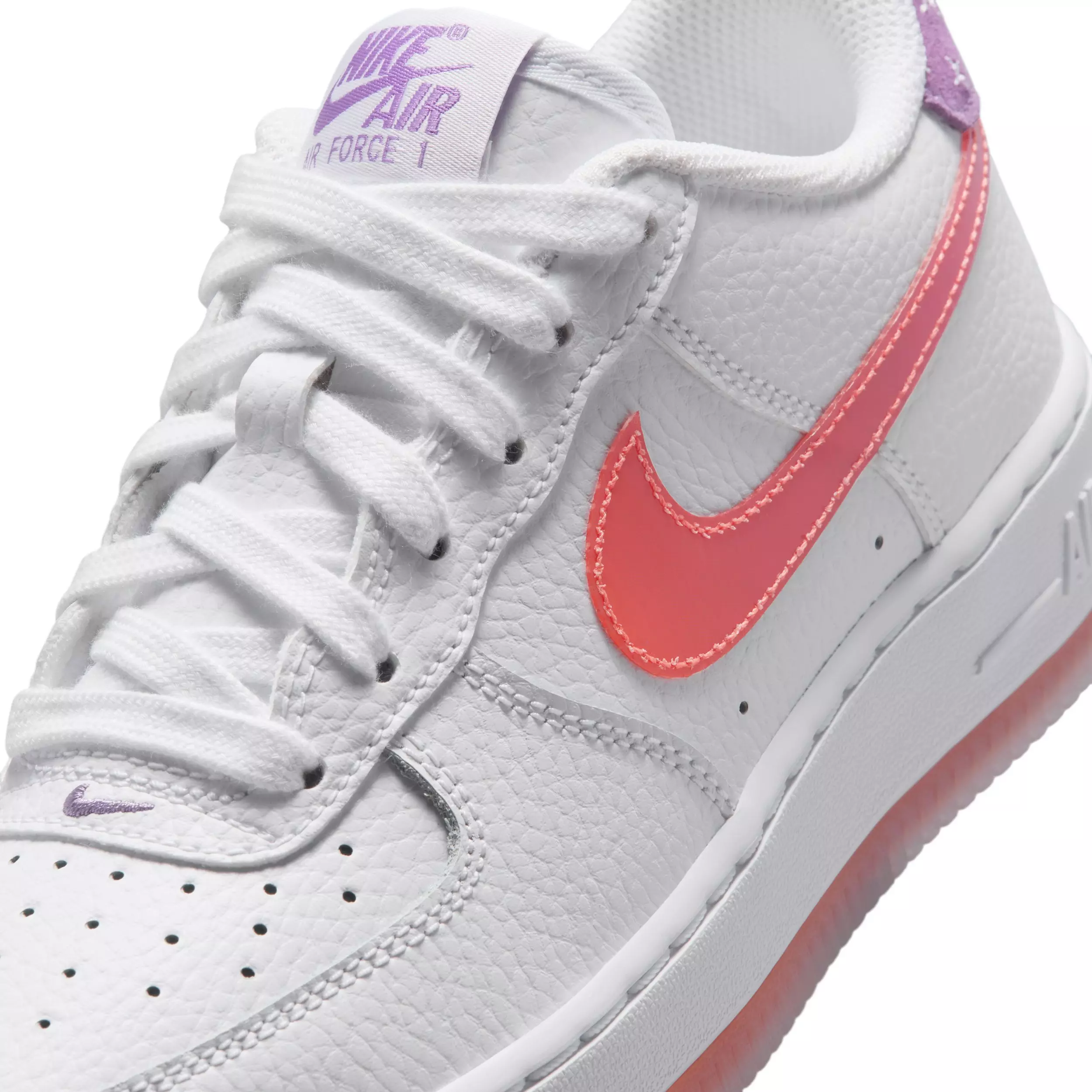 Nike Air Force 1 "White/Turf Orange/Bright Violet" Grade School Girls' Shoe - WHITE/ORANGE/VIOLET