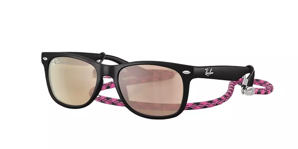 Ray-Ban Youth New Wayfarer Kids Summer Capsule Orange Mirror Pink Sunglasses – Polished Black - BLACK/ORANGE