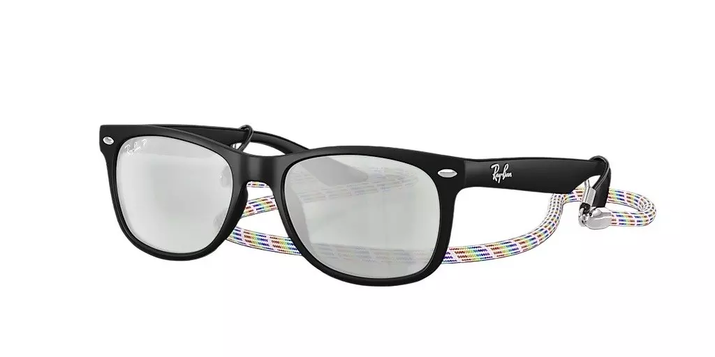 Ray-Ban Youth New Wayfarer Kids Summer Capsule Green Mirror Silver Sunglasses – Polished Black - BLACK/GREEN