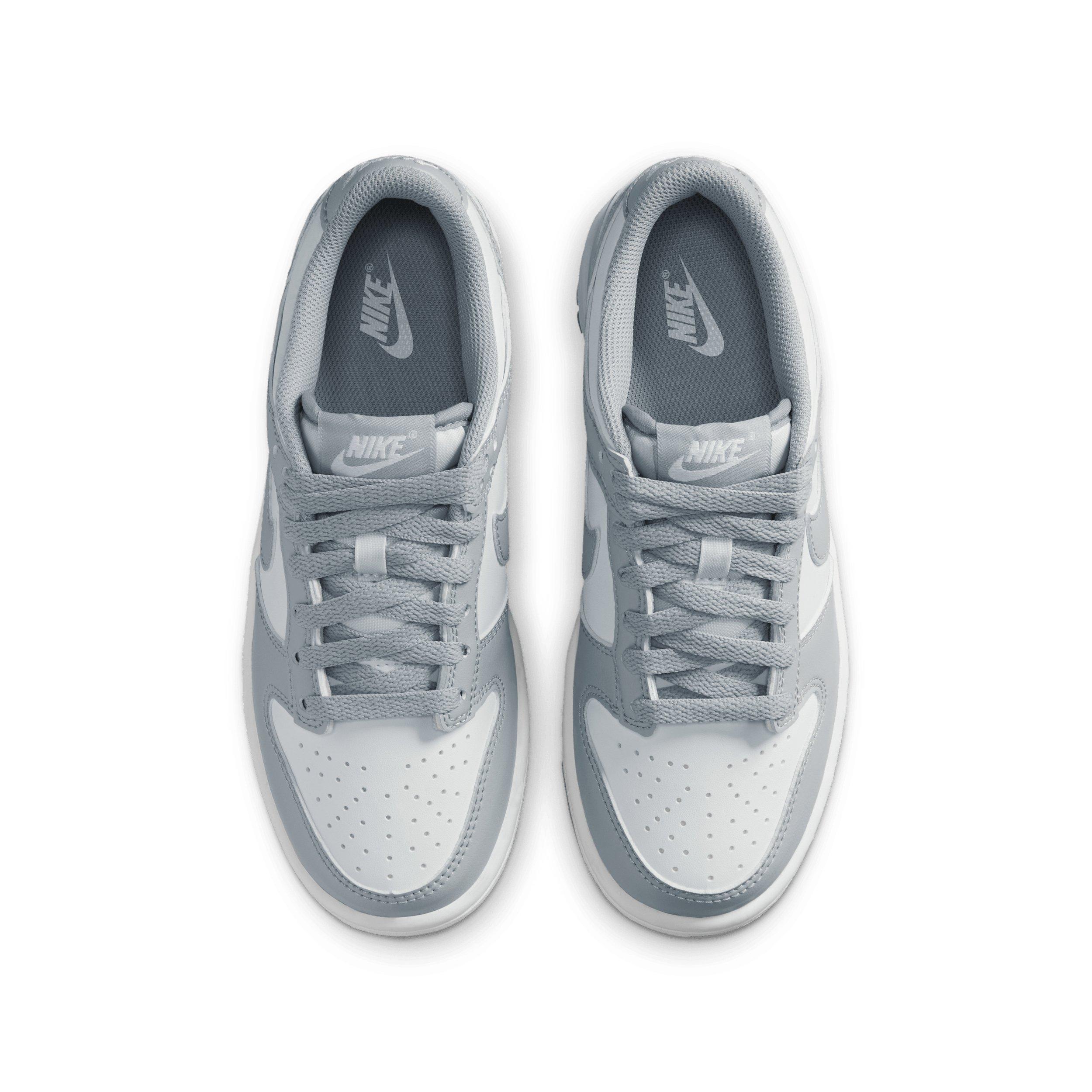 Nike Dunk Low "White/White/Light Smoke Grey" Grade School Boys' Shoe - WHITE/WHITE/LT GREY Thumbnail View 4