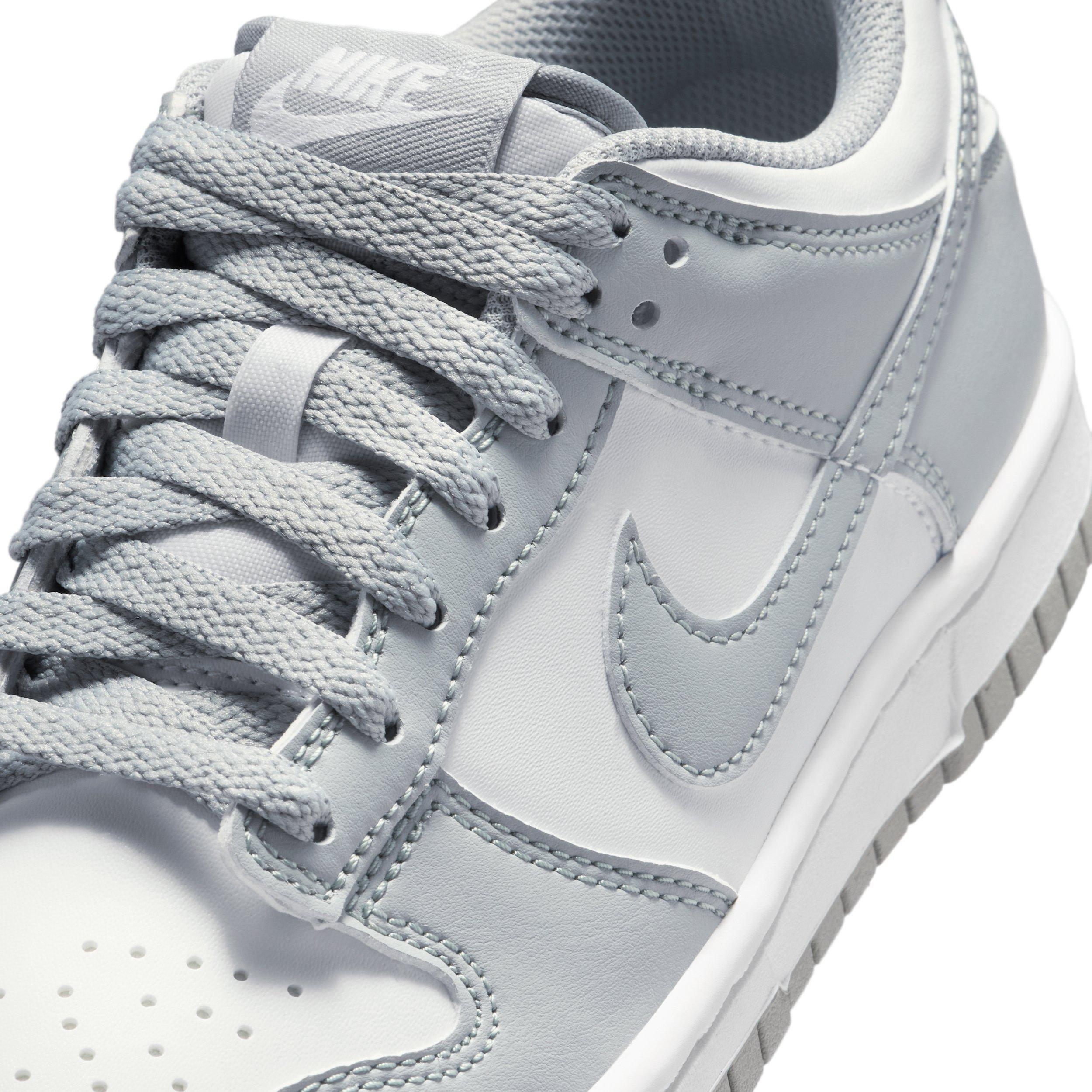 Nike Dunk Low "White/White/Light Smoke Grey" Grade School Boys' Shoe - WHITE/WHITE/LT GREY Thumbnail View 7