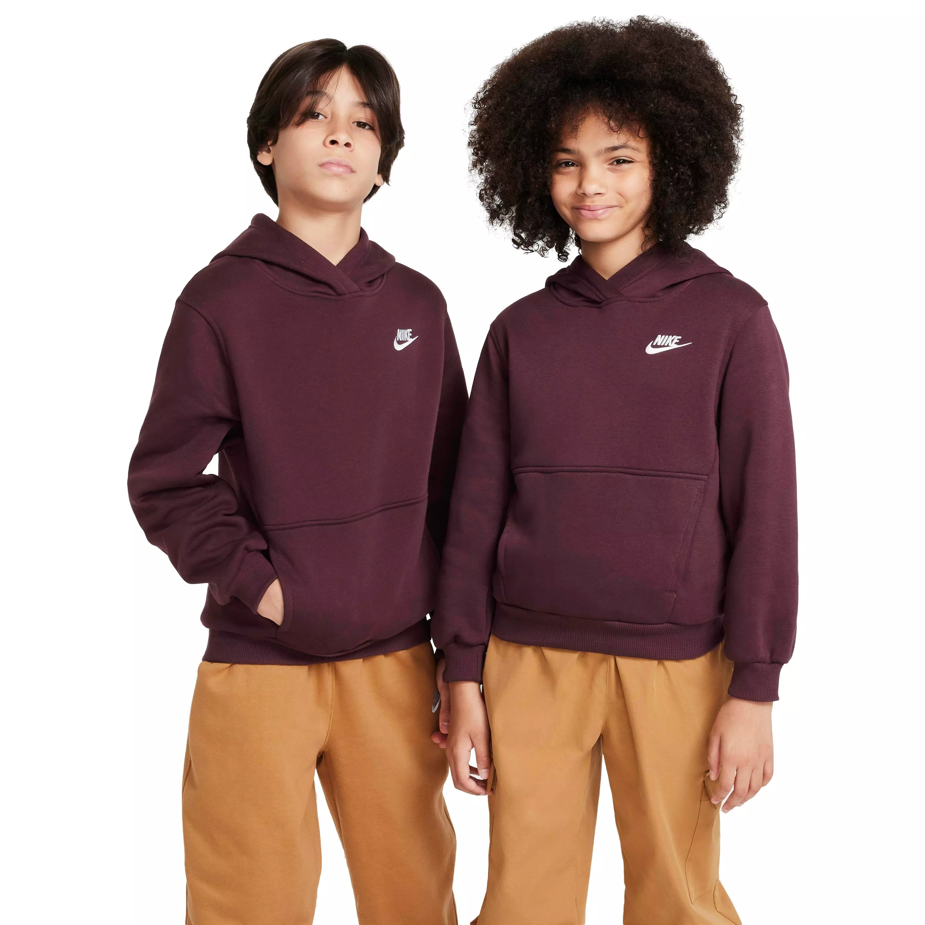 Nike Big Kids' Sportswear Club Fleece Pullover Hoodie - BURGUNDY