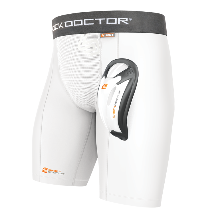 Shock Doctor Big Boys' Core Double Compression Short with Bio-Flex Cup - White - WHITE