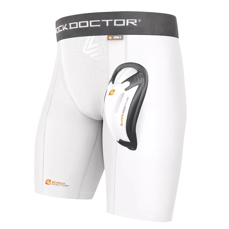 Shock Doctor Big Boys' Core Double Compression Short with Bio-Flex Cup - White - WHITE