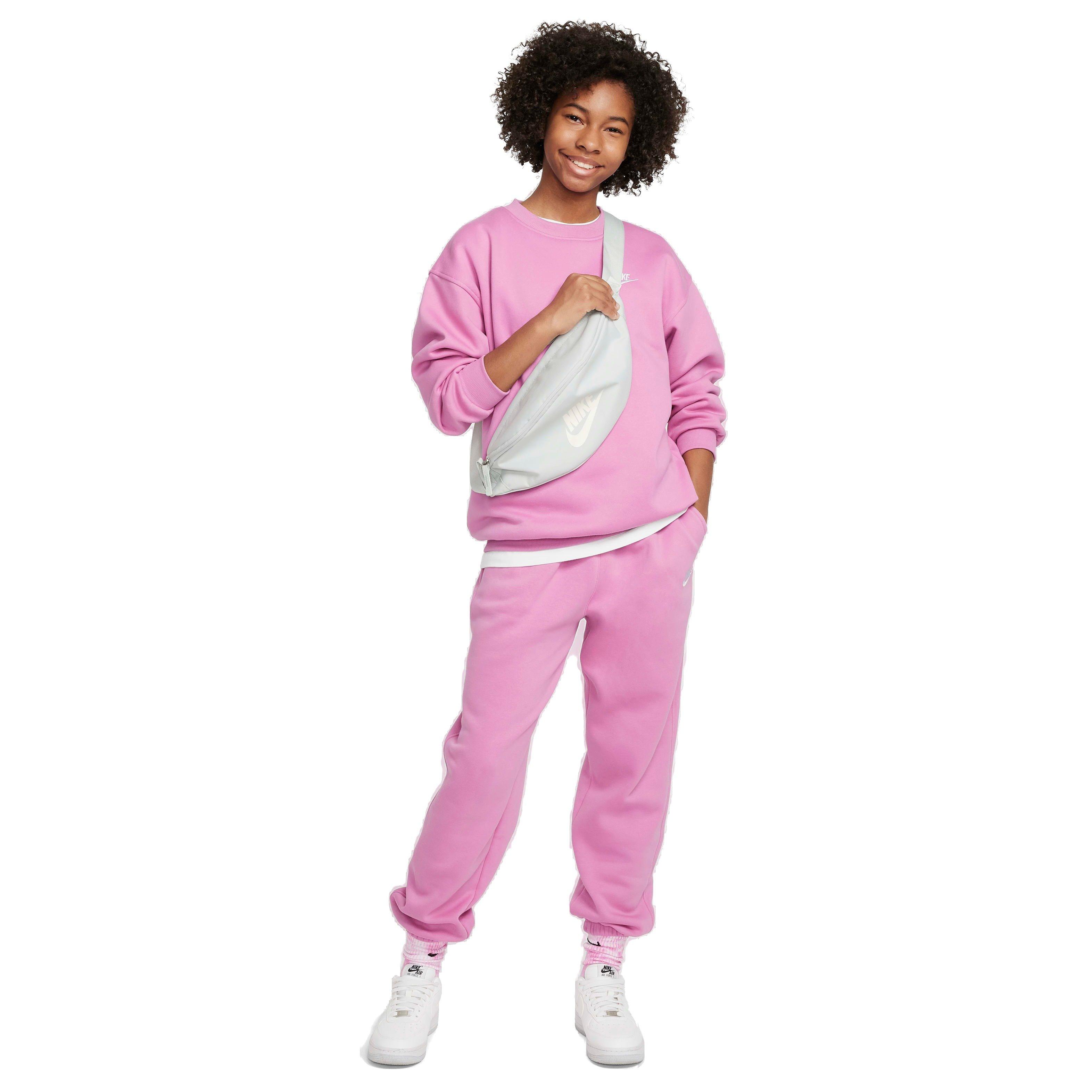 Nike Big Kids' Sportswear Club Fleece Loose Pants - PINK/WHITE Thumbnail View 6