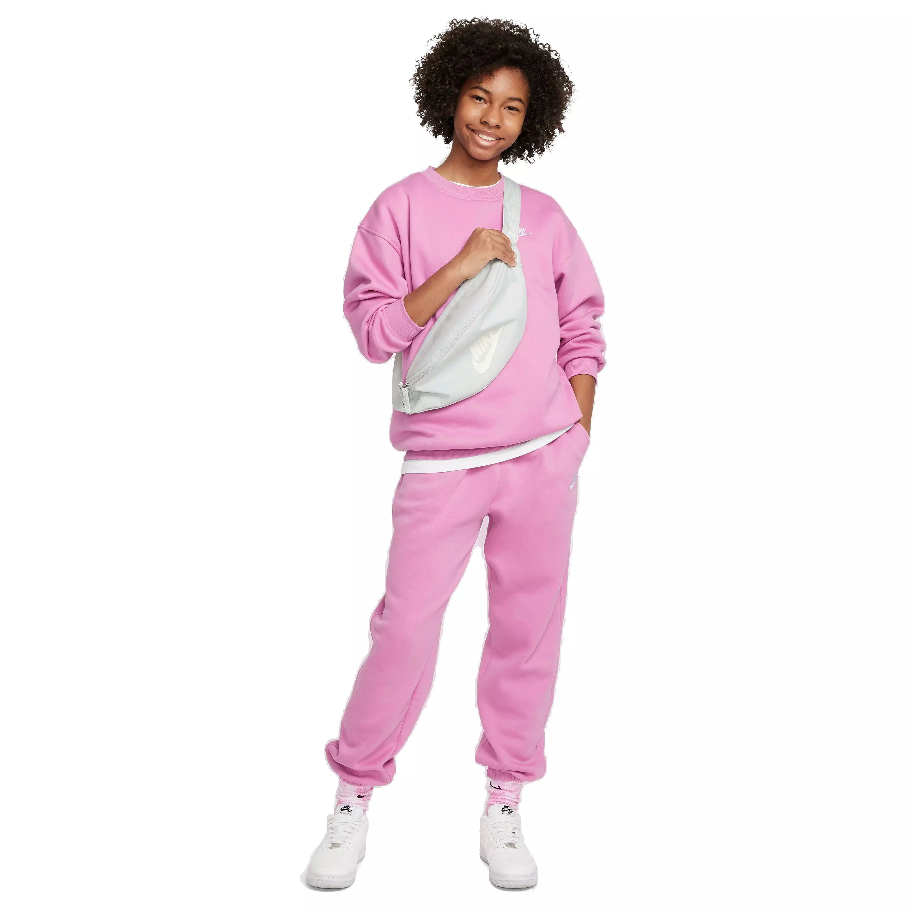 Nike Big Kids' Sportswear Club Fleece Loose Pants - PINK/WHITE