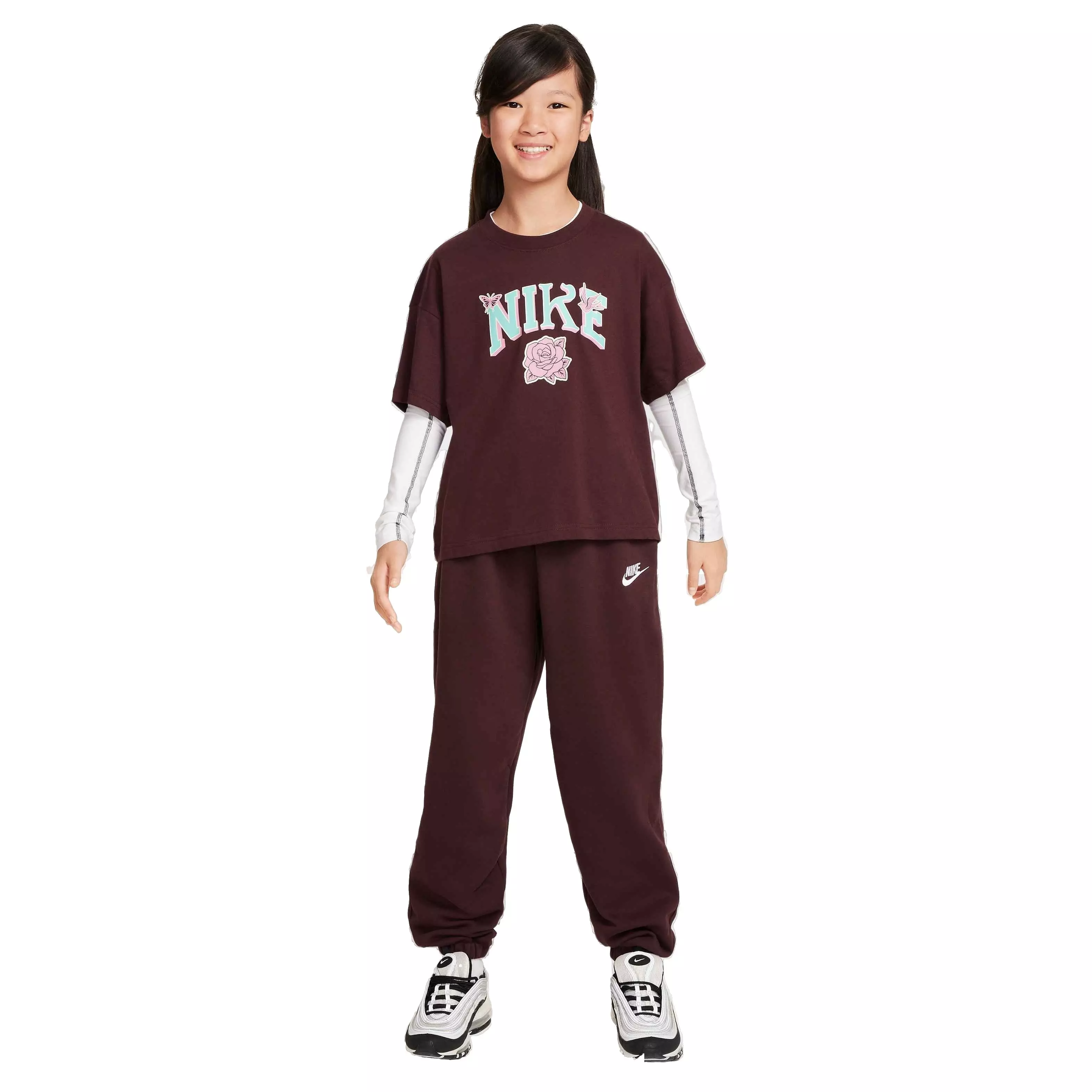 Nike Big Kids' Sportswear Club Fleece Loose Pants - BURGUNDY