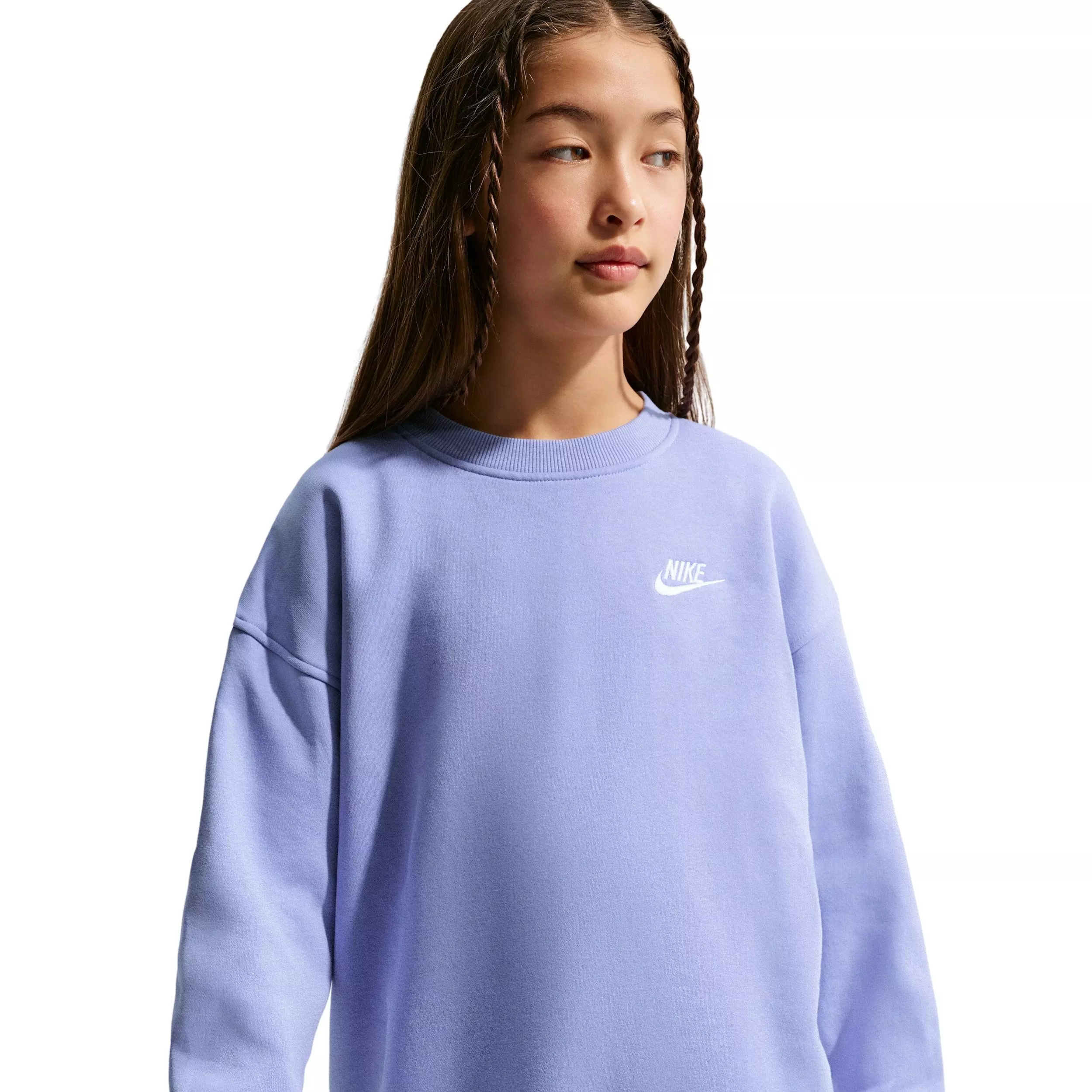 Nike Big Girls' Sportswear Club Fleece Oversized Crewneck Sweatshirt - Purple - PURPLE